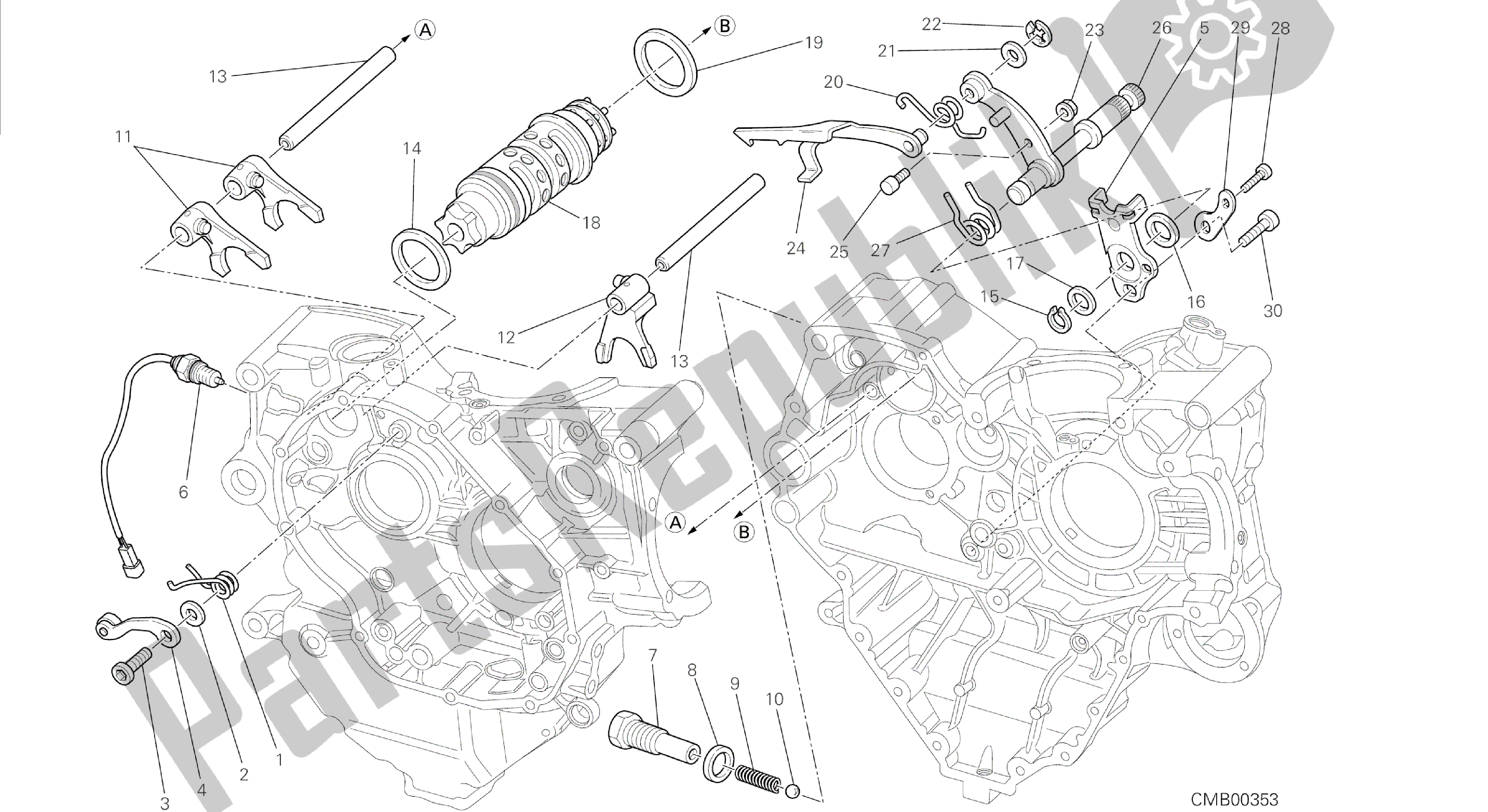Tutte le parti per il Disegno 002 - Gruppo Motore Controllo Cambio [mod: Dvl] del Ducati Diavel 1200 2014