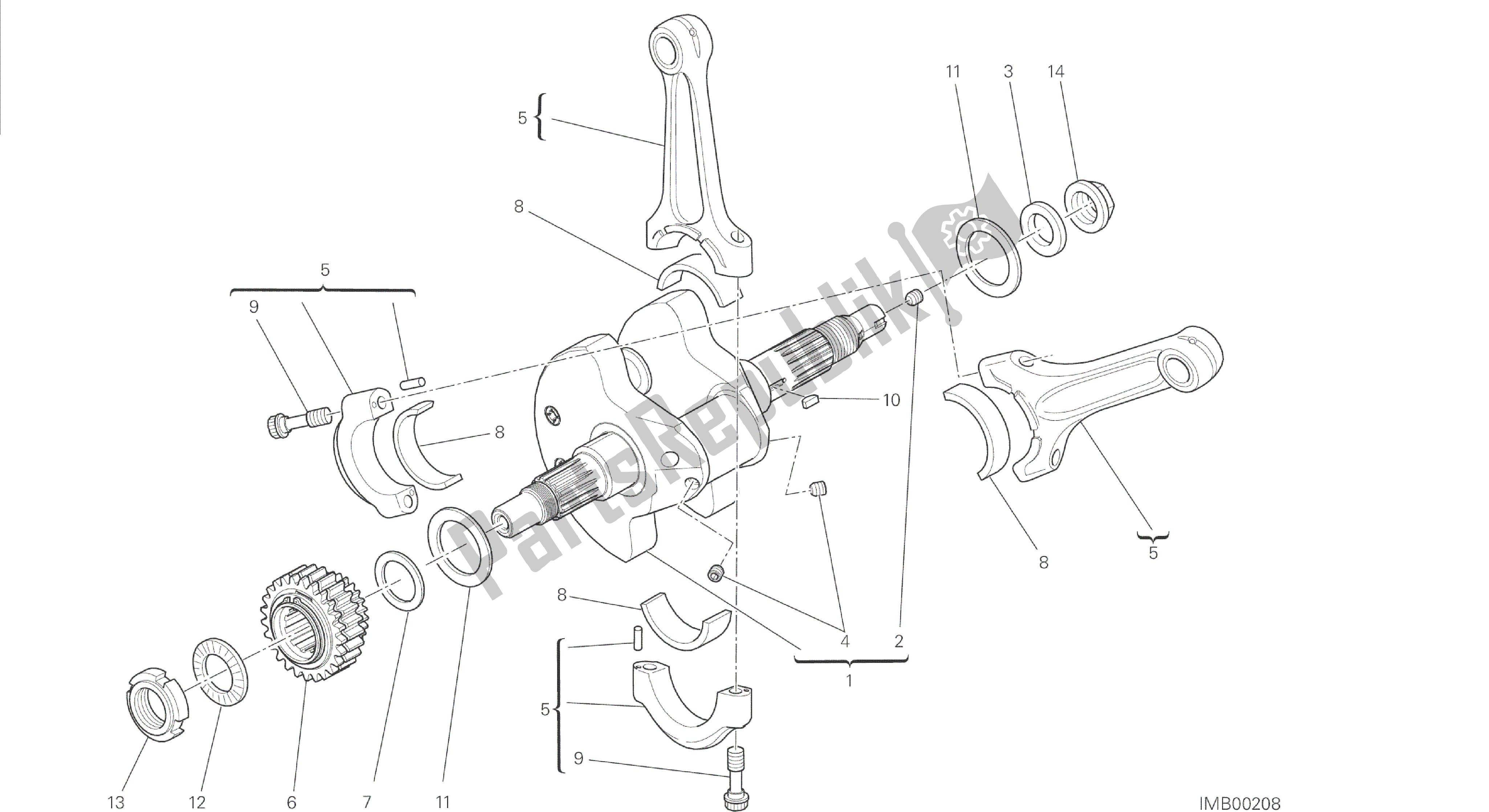 Todas las partes para Dibujo 006 - Motor De Grupo De Bielas [mod: Dvl] de Ducati Diavel 1200 2014