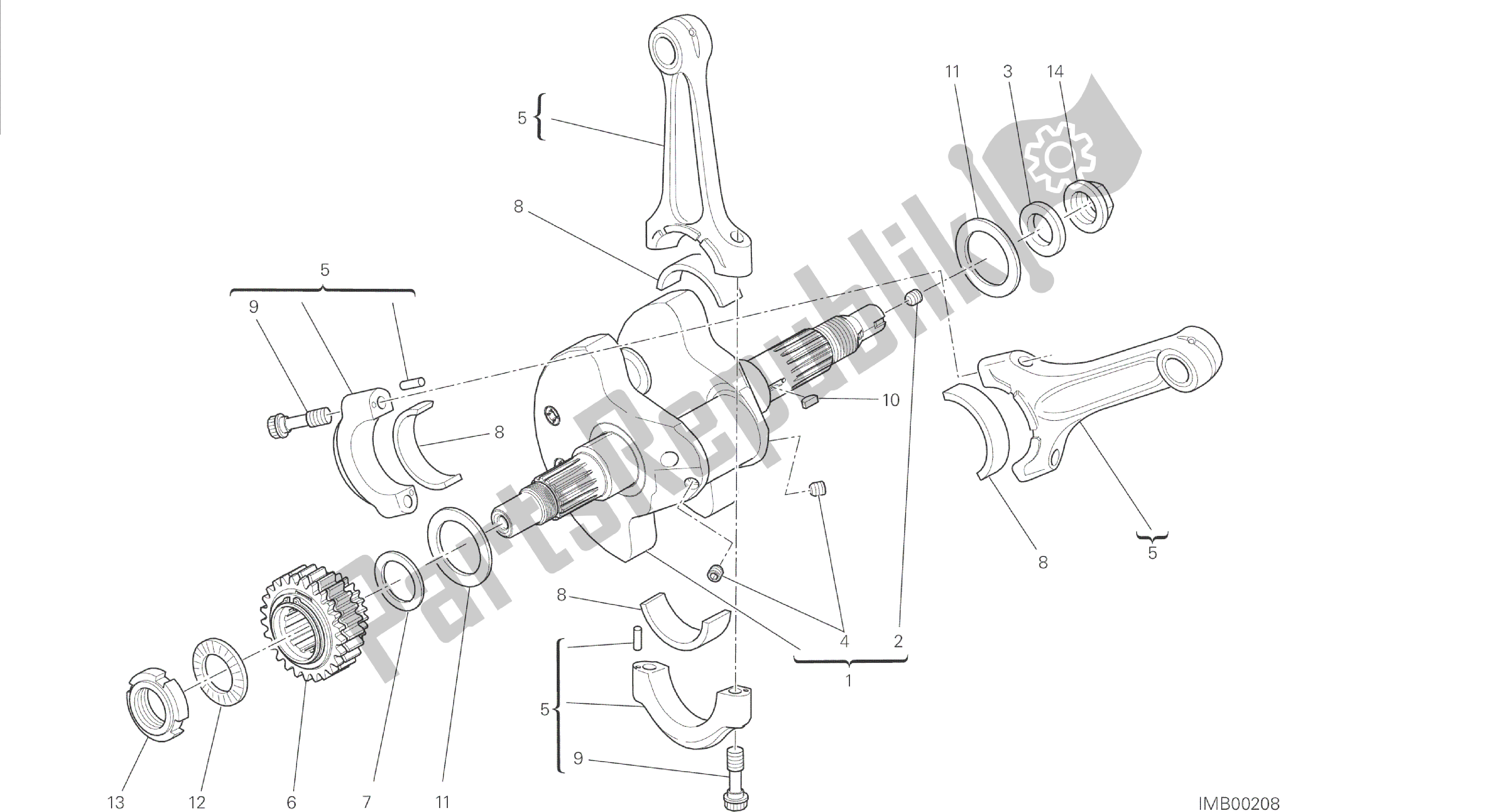 Alle onderdelen voor de Tekening 006 - Drijfstangen [mod: Dvl] Groepsmotor van de Ducati Diavel 1200 2014