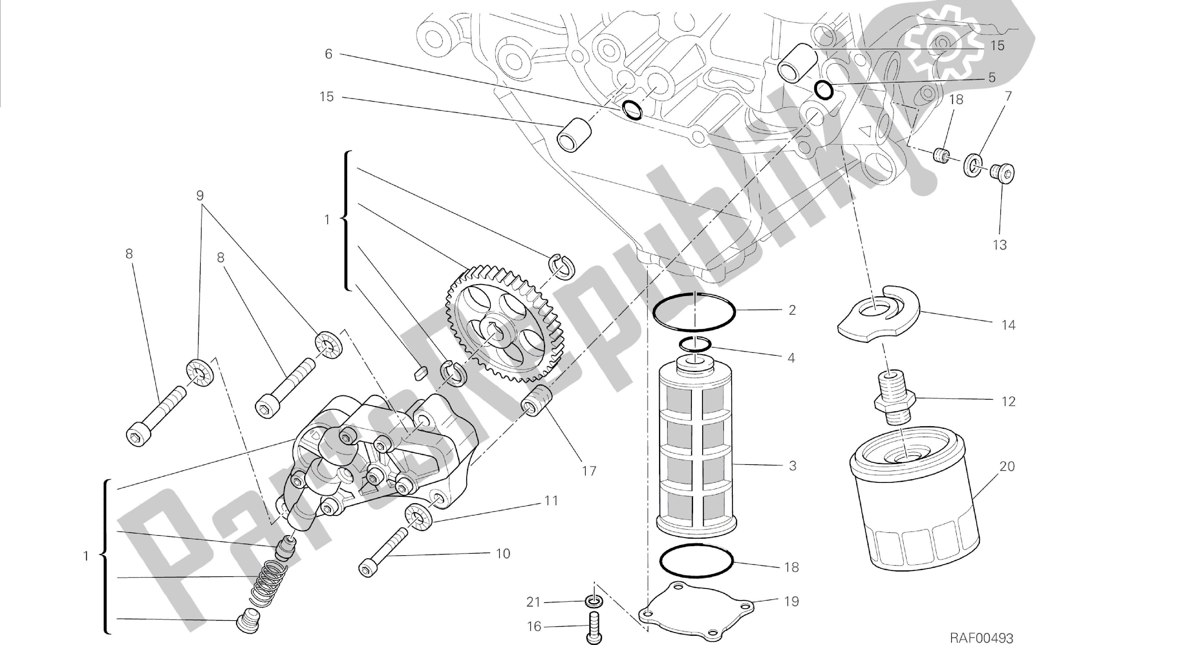 Tutte le parti per il Disegno 009 - Motore Gruppo Filtri E Pompa Olio [mod: Dvl] del Ducati Diavel 1200 2014