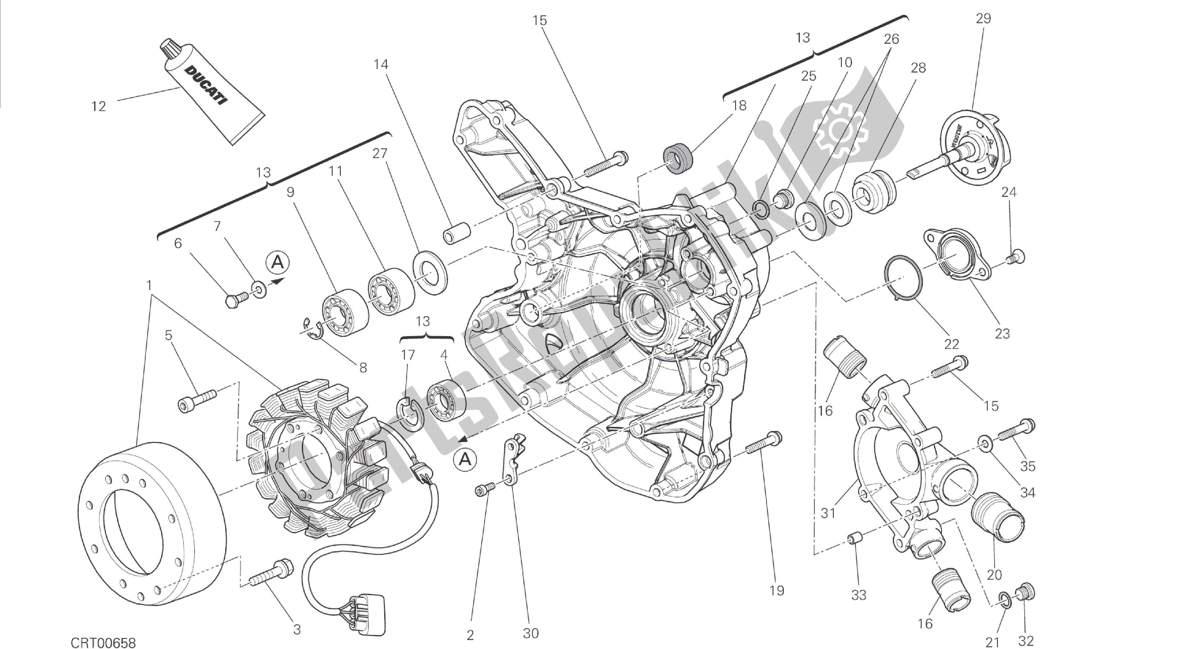 Tutte le parti per il Disegno 011 - Motore Di Gruppo [mod: Dll] Crnkcse Della Pompa Dell'acqua-altr-side del Ducati Diavel 1200 2014