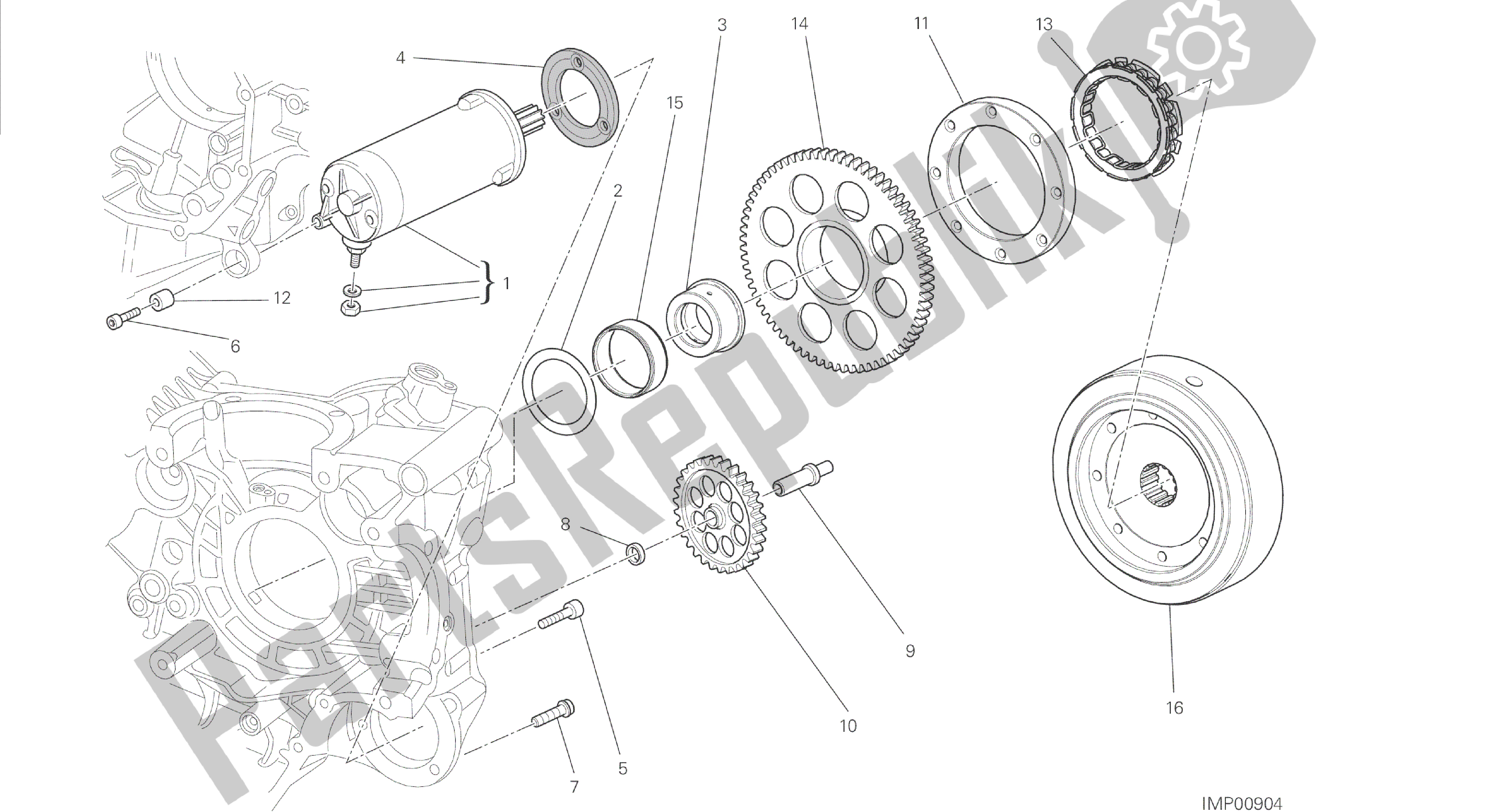 Tutte le parti per il Disegno 012 - Motore Elettrico Di Avviamento E Accensione [mod: Dvl] del Ducati Diavel 1200 2014