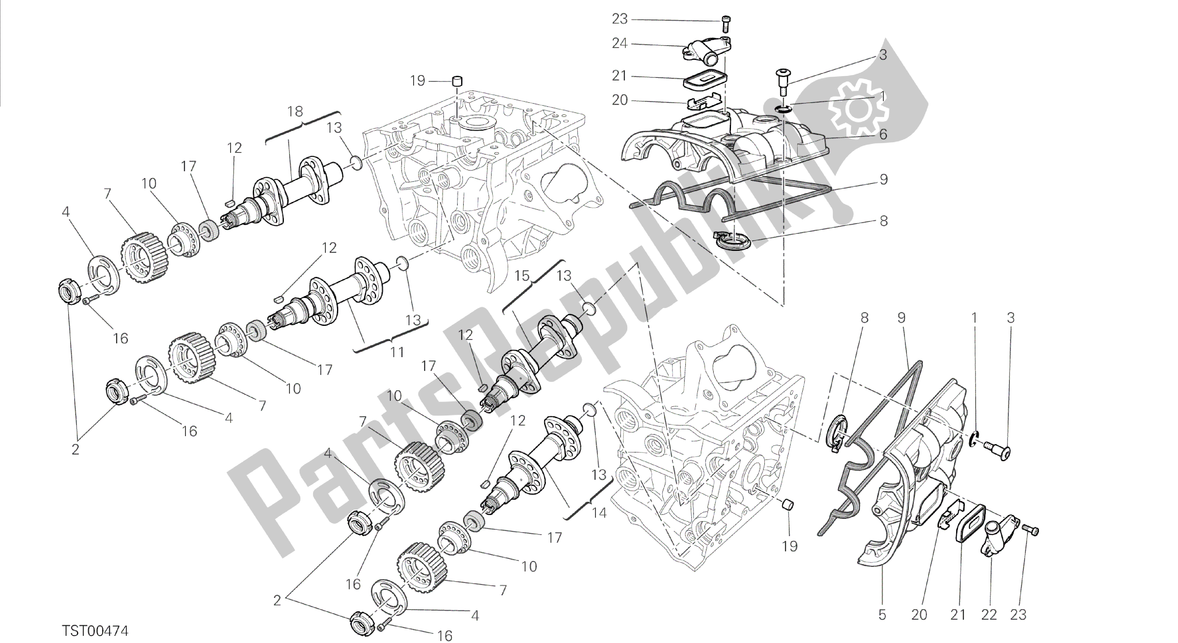 Tutte le parti per il Disegno 013 - Gruppo Motore Albero A Camme [mod: Dvl] del Ducati Diavel 1200 2014