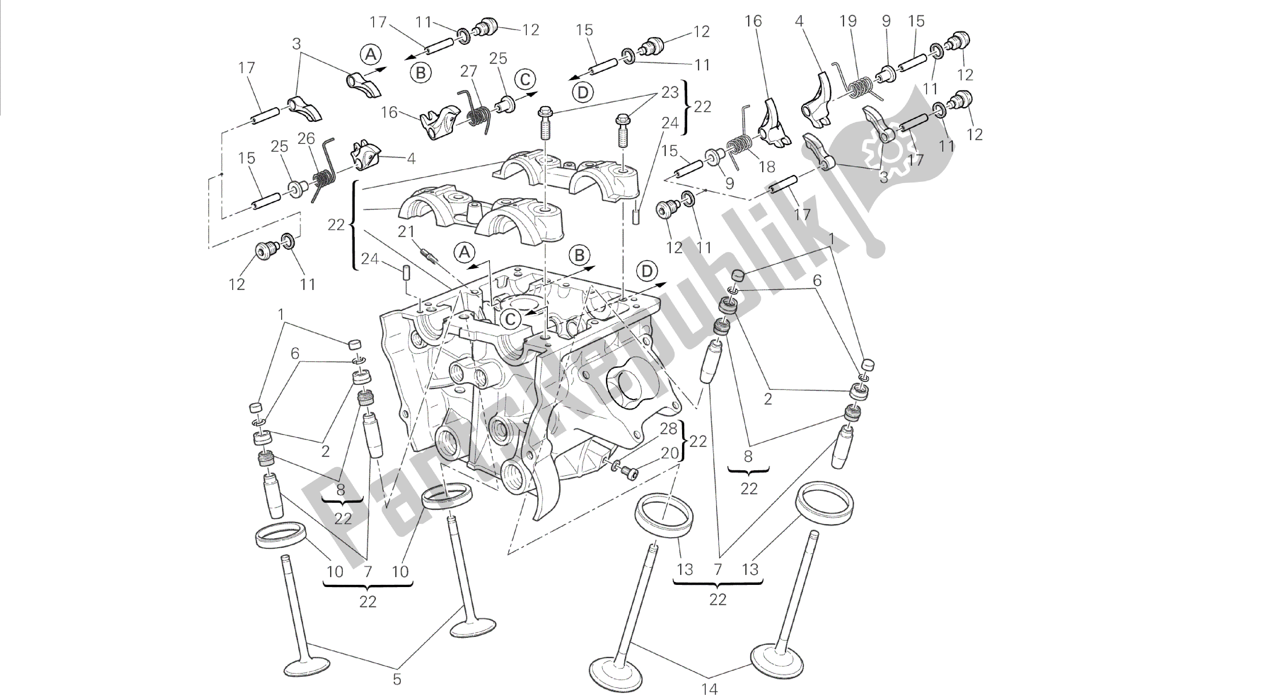 Tutte le parti per il Disegno 014 - Motore Gruppo Testa Cilindro Verticale [mod: Dvl] del Ducati Diavel 1200 2014