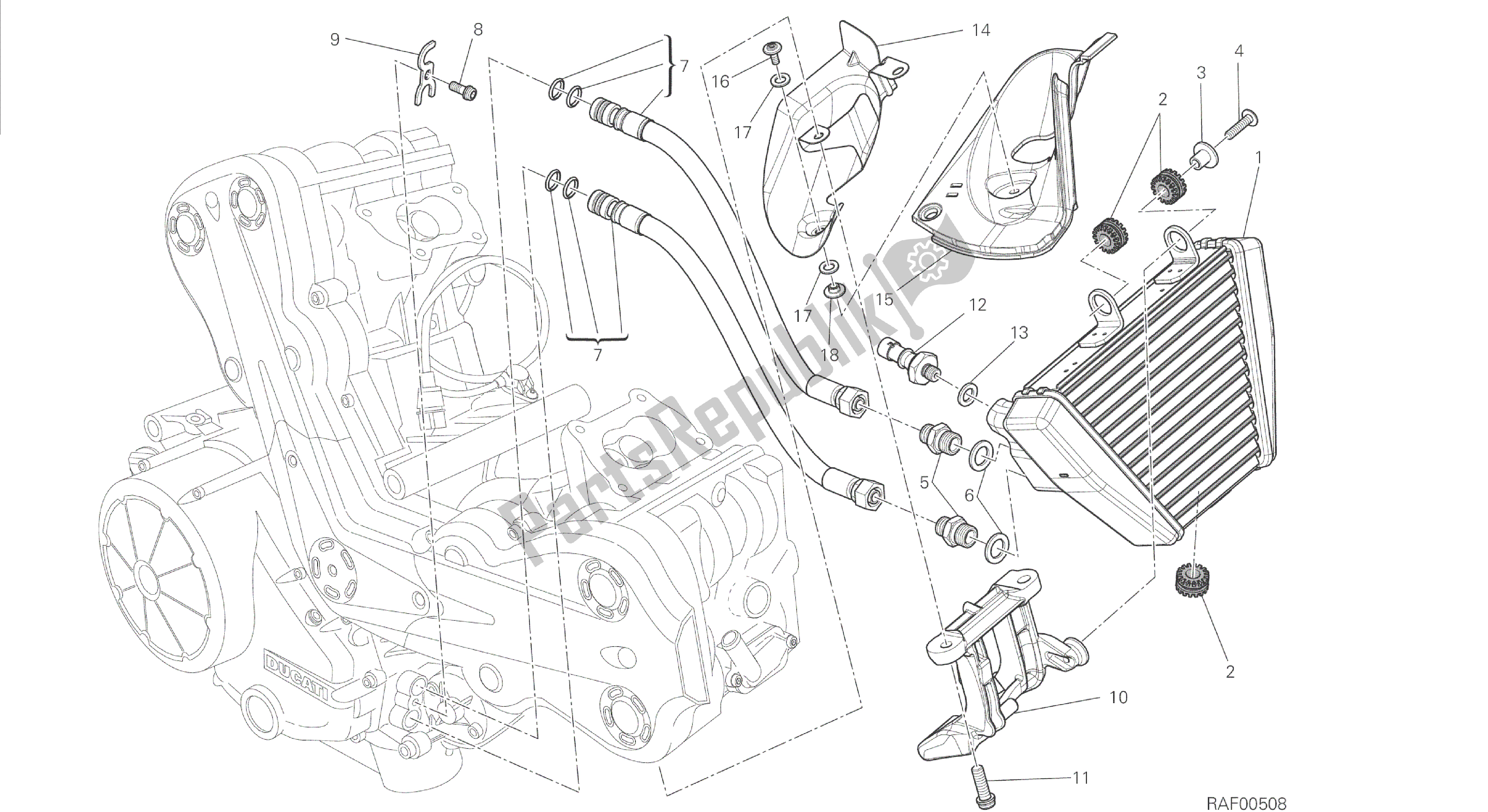 Tutte le parti per il Disegno 016 - Gruppo Motore Radiatore Olio [mod: Dvl] del Ducati Diavel 1200 2014