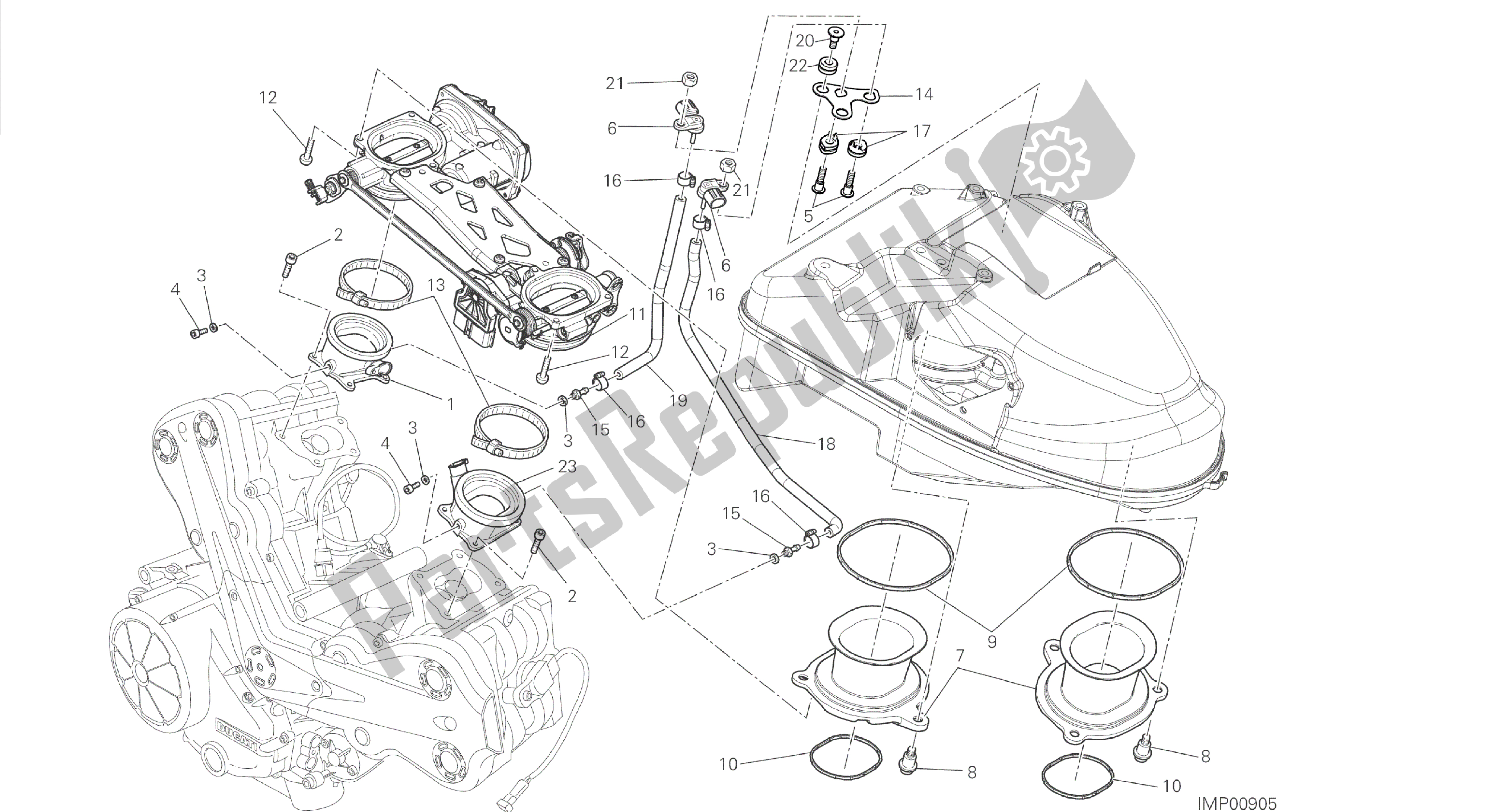 Tutte le parti per il Disegno 017 - Corpo Farfallato [mod: Dvl; Xst: Aus, Eur, Fra, Jap] Gruppo Motore del Ducati Diavel 1200 2014