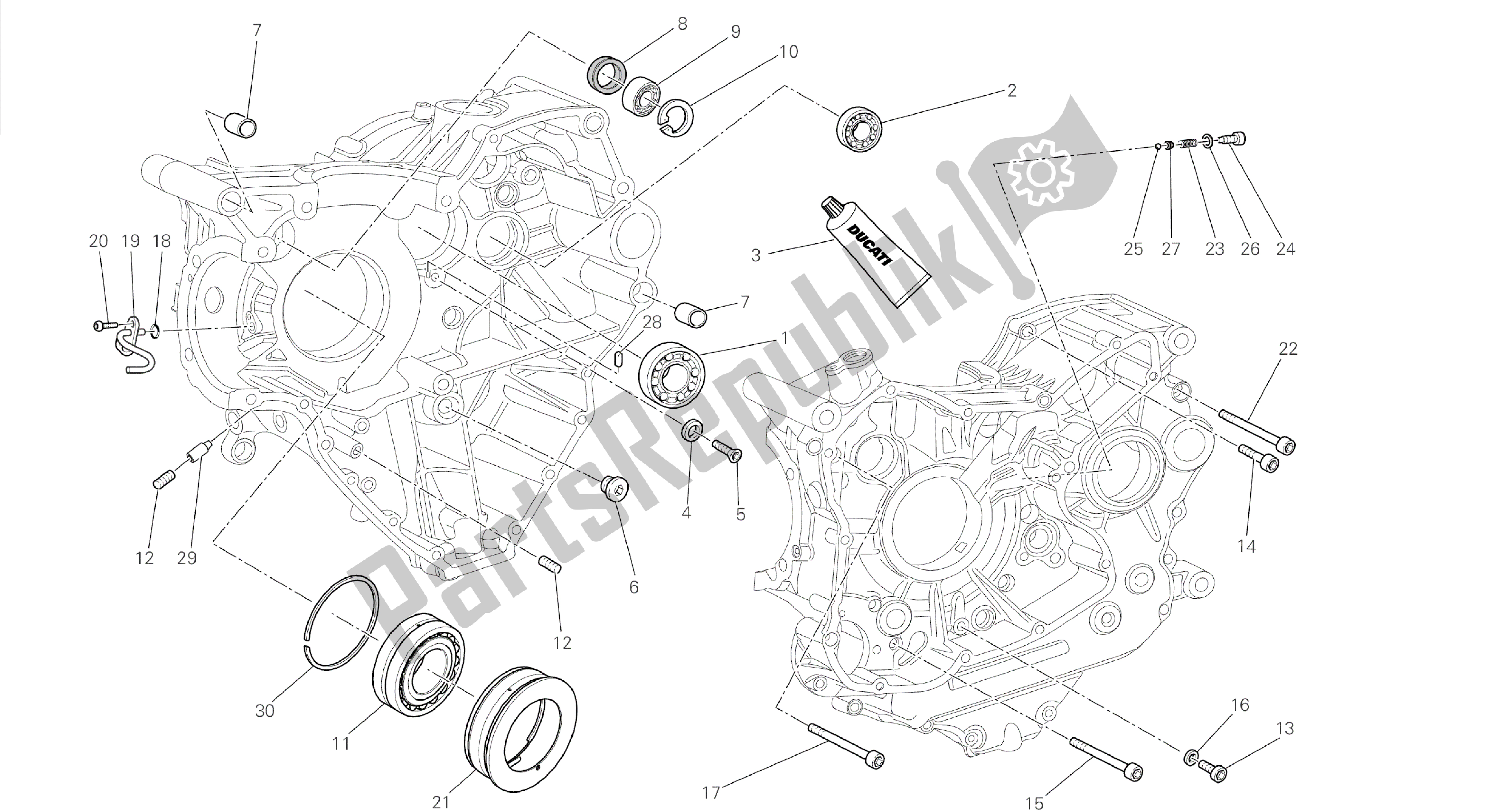 Tutte le parti per il Disegno 10a - Gruppo Motore Cuscinetti [mod: Dvl] del Ducati Diavel 1200 2014