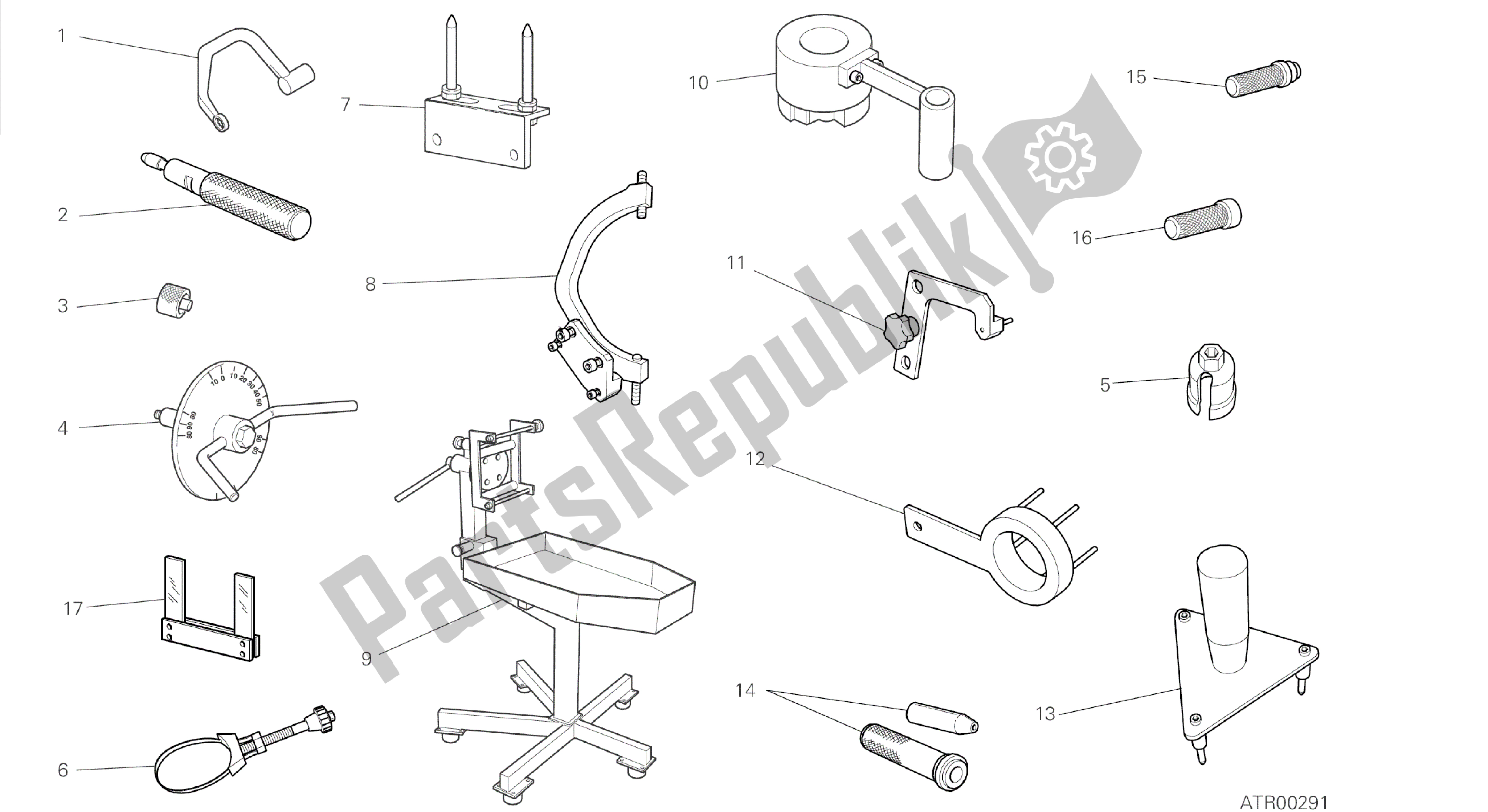 Tutte le parti per il Disegno 001 - Strumenti Di Servizio Per Officina [mod: Dvl] Strumenti Di Gruppo del Ducati Diavel 1200 2014