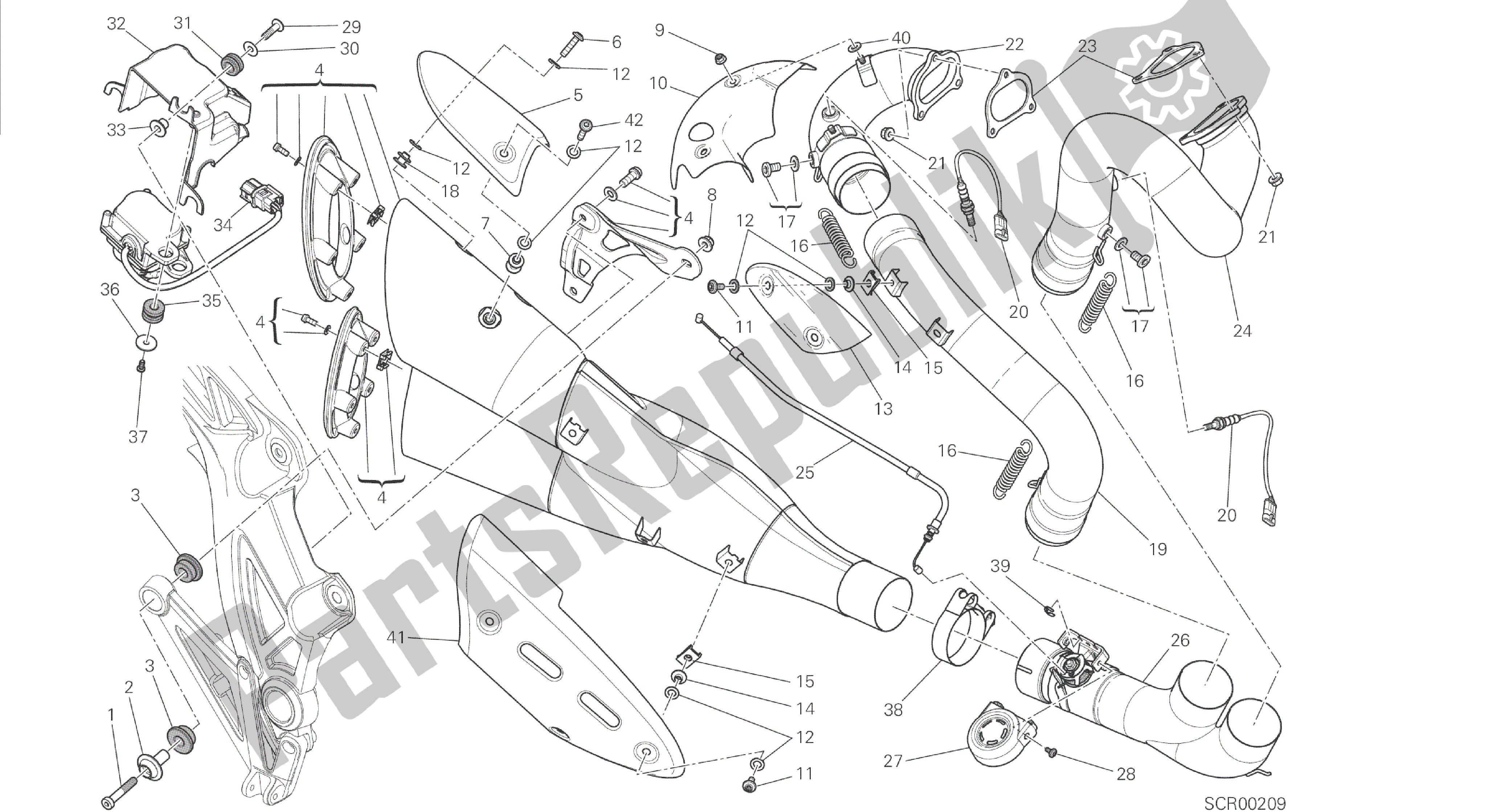 Tutte le parti per il Disegno 019 - Gruppo Gruppo Sistema Di Scarico [mod: Dvl] del Ducati Diavel 1200 2014