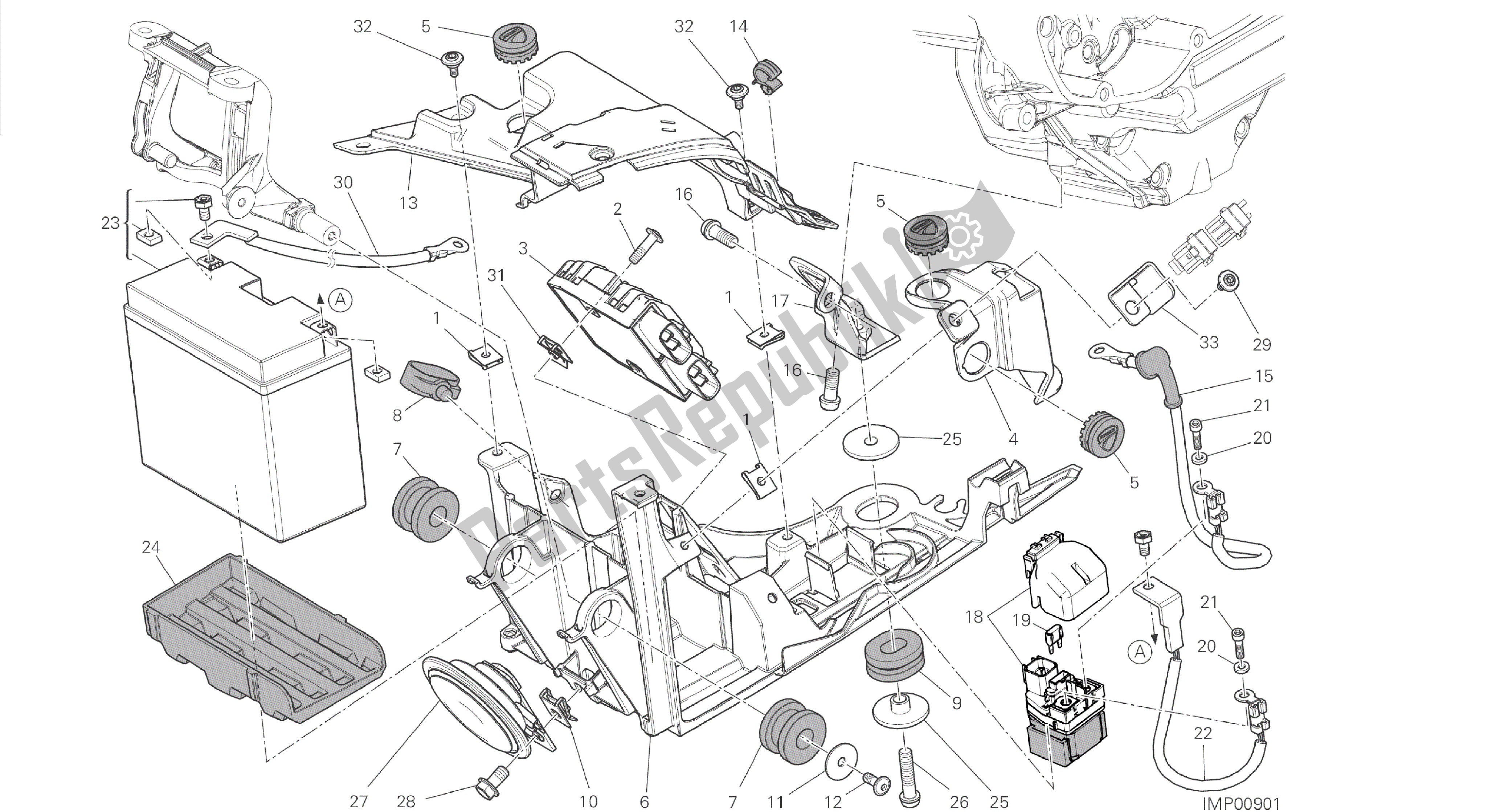 Todas las partes para Dibujo 018 - Soporte De Batería [mod: Dvl] Grupo Eléctrico de Ducati Diavel 1200 2014