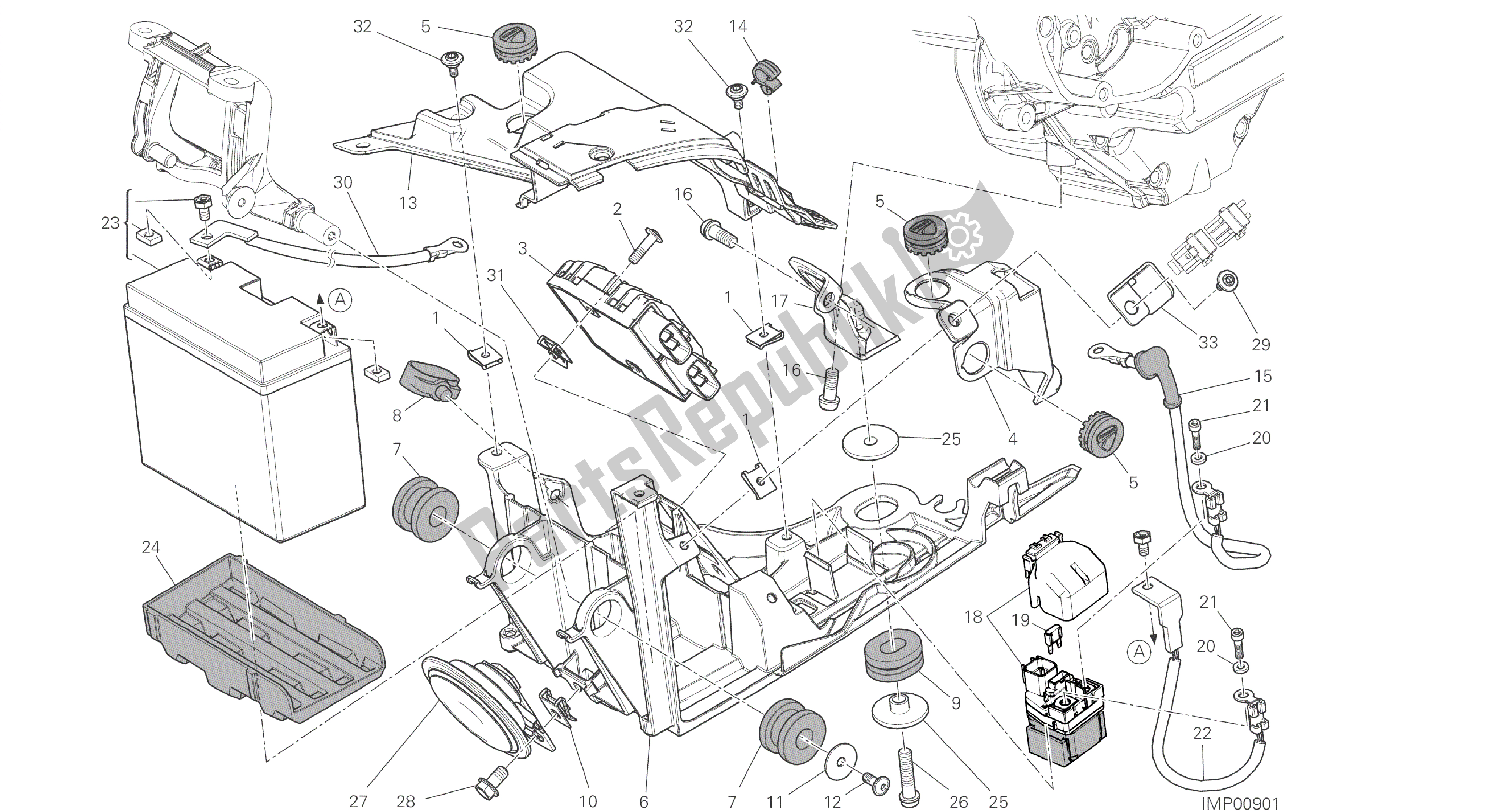 Tutte le parti per il Disegno 018 - Gruppo Batterie [mod: Dvl] Gruppo Elettrico del Ducati Diavel 1200 2014