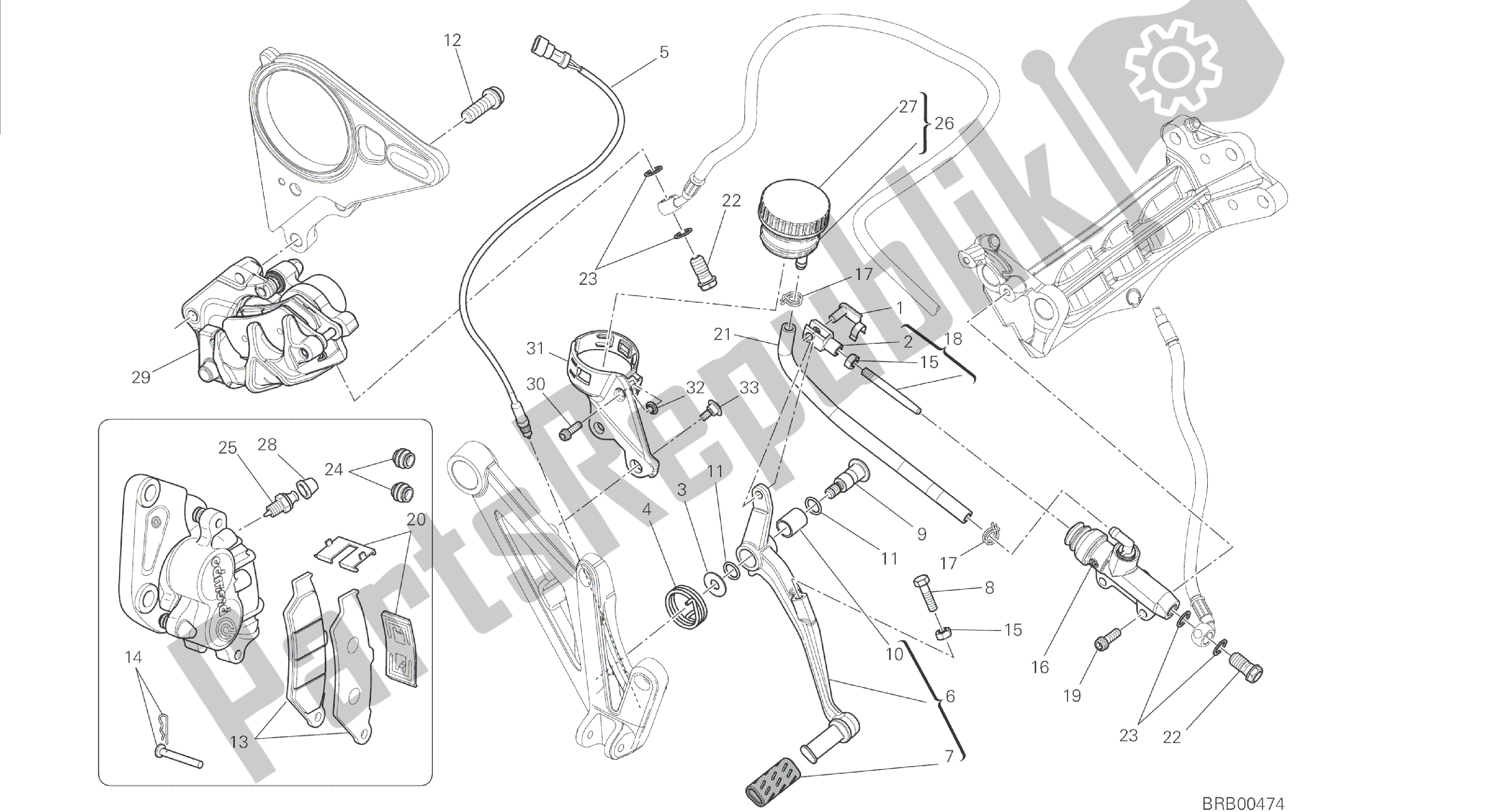 Todas las partes para Dibujo 025 - Bastidor Del Grupo Del Sistema De Frenos Traseros [mod: Dvl] de Ducati Diavel 1200 2014