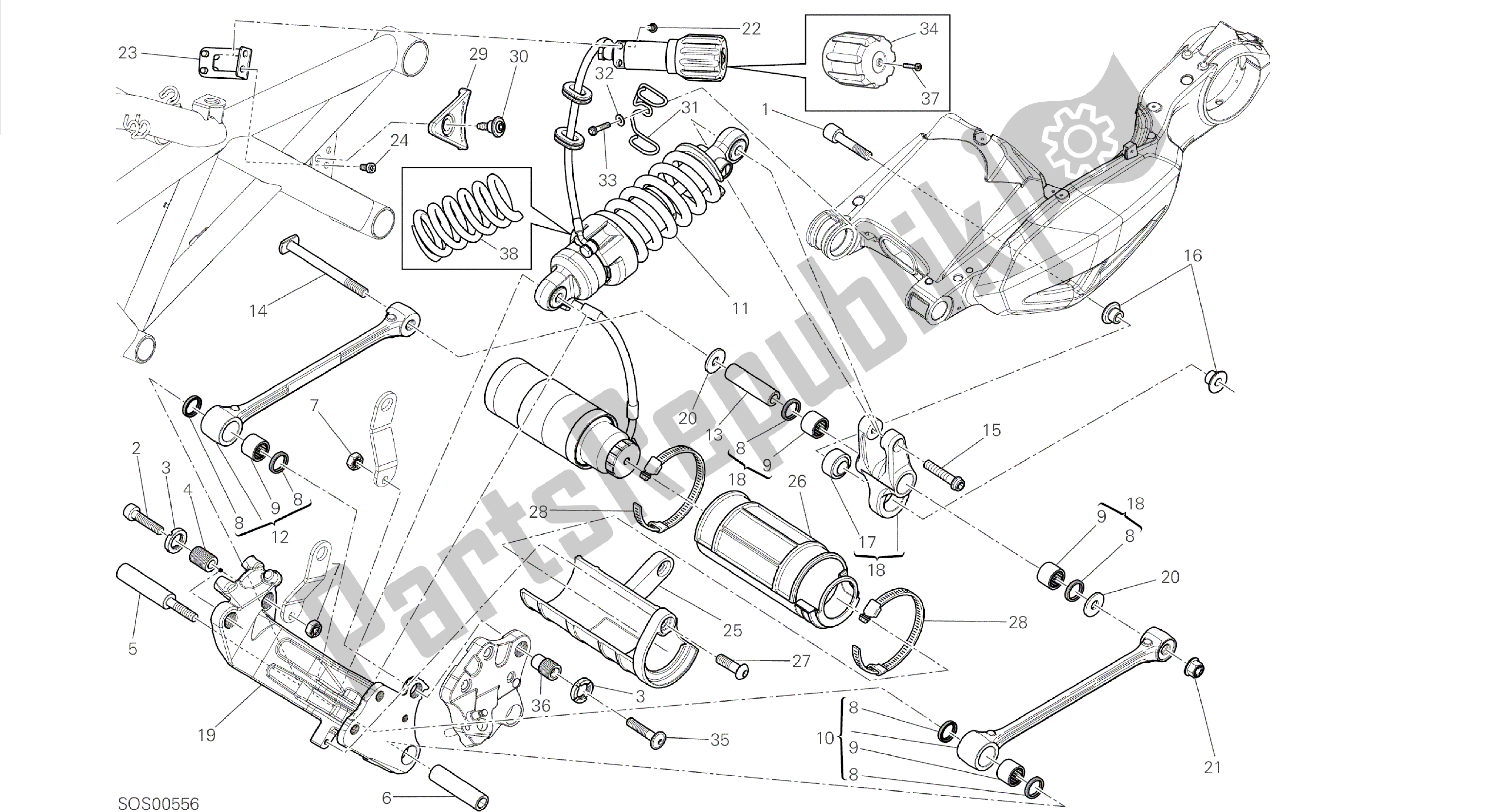 Tutte le parti per il Disegno 028 - Telaio Gruppo Ammortizzatore Posteriore [mod: Dvl] del Ducati Diavel 1200 2014