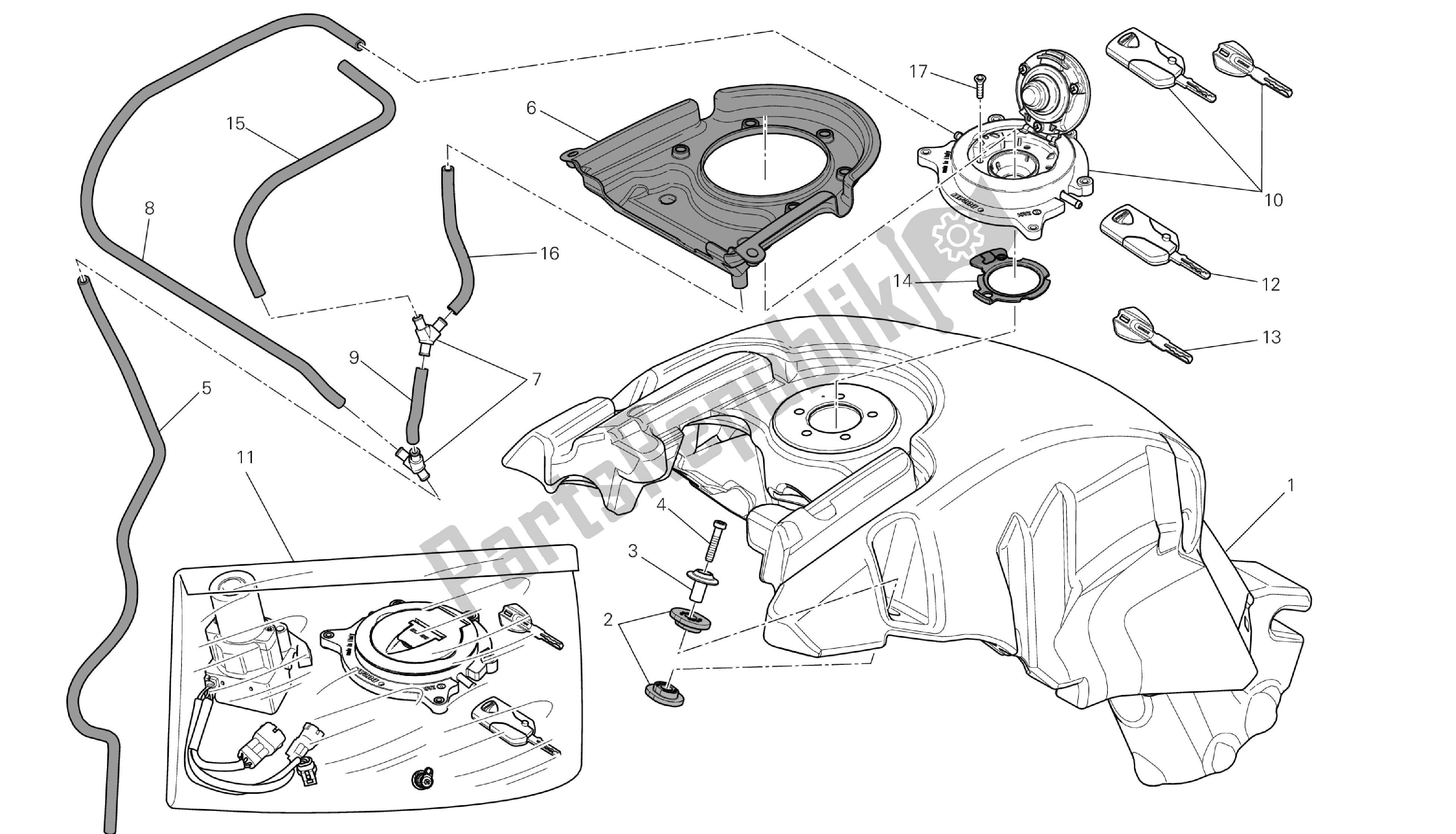 Todas las partes para Dibujo 032 - Tanque De Combustible [mod: Dvlc; X St: Aus, Bra, E Ur, Fra, Jap] Group Fr Ame de Ducati Diavel Carbon 1200 2013