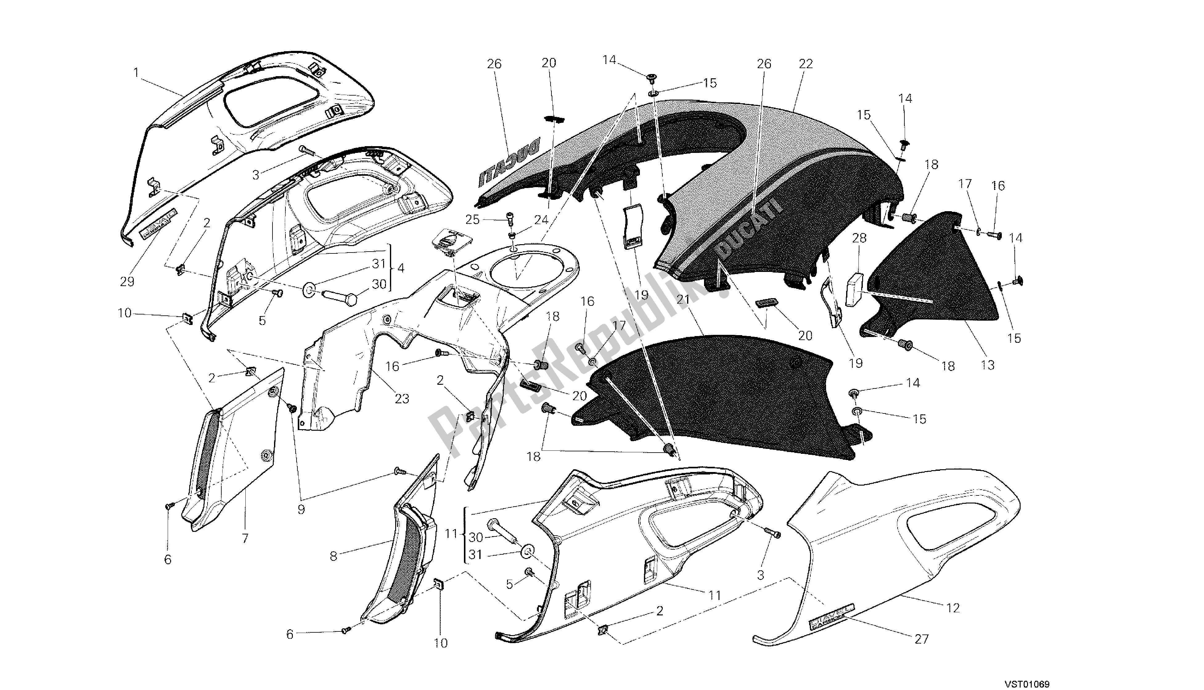 Wszystkie części do Rysunek 034 - Pokrowce, Zbiornik [m Od: Dvlc; Xst: Aus, Bra, Chn, Eur, Fra, Jap, Th Ai] Group Fr Ame Ducati Diavel Carbon 1200 2013
