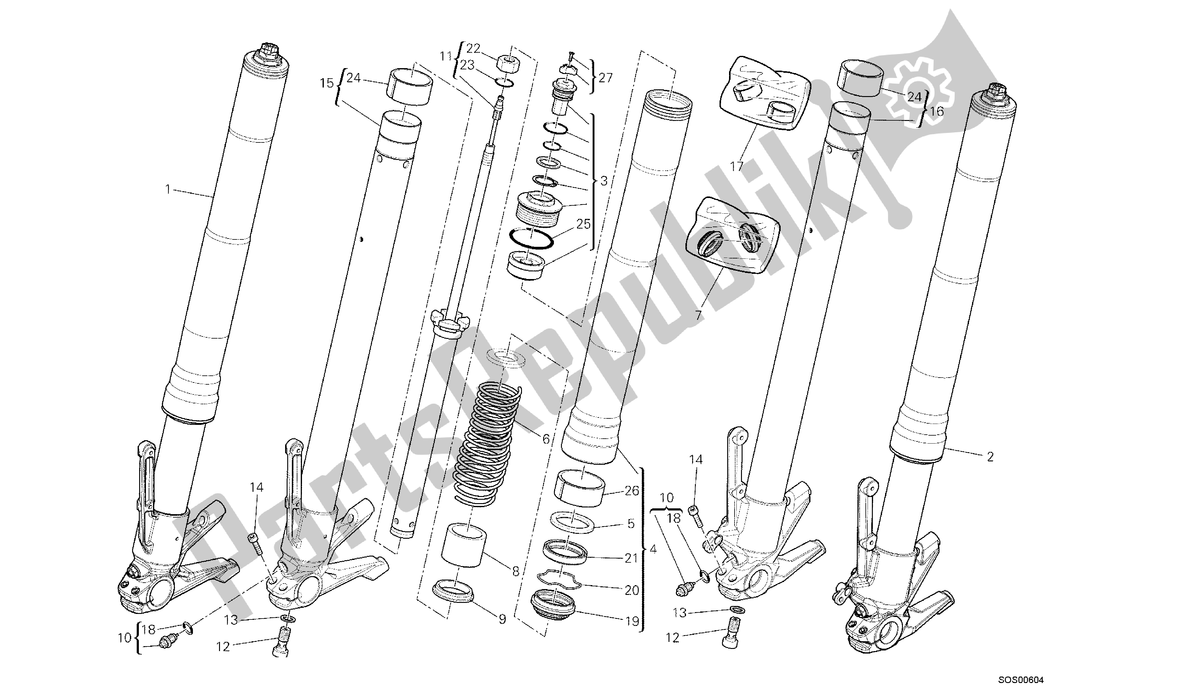 Alle onderdelen voor de Tekening 21a - Voorvork [mo D: Dv Lc; Xst: Aus, B Ra, E Ur, Fra, Jap, T Hai] Groep Fr Ame van de Ducati Diavel Carbon 1200 2013