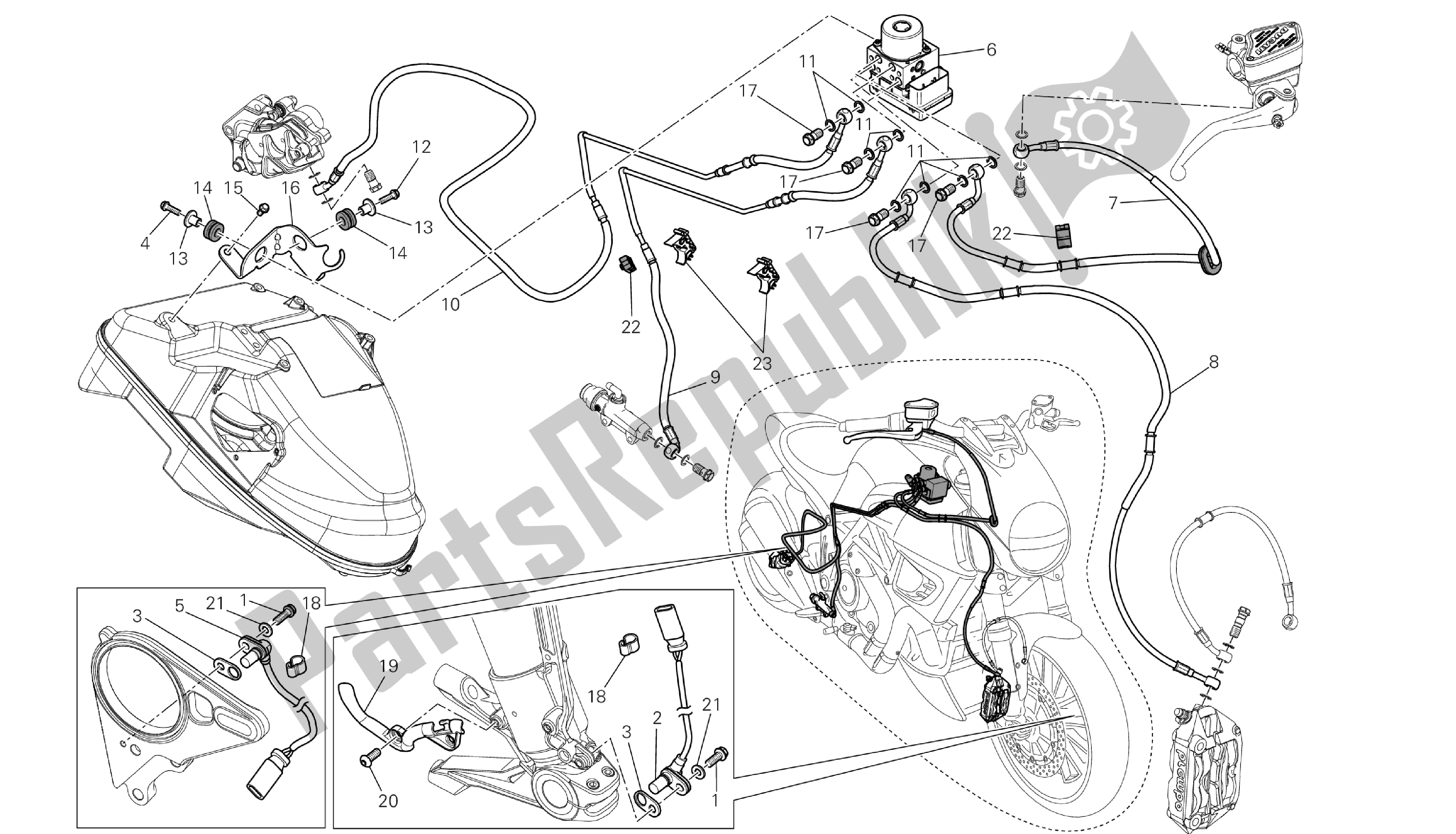 Todas las partes para Dibujo 24a - Sistema De Frenos Abs [m Od: Dvlc; Xst: Aus, Bra, Chn, Eur, Fra, Jap, Th Ai] Group Fr Ame de Ducati Diavel Carbon 1200 2013