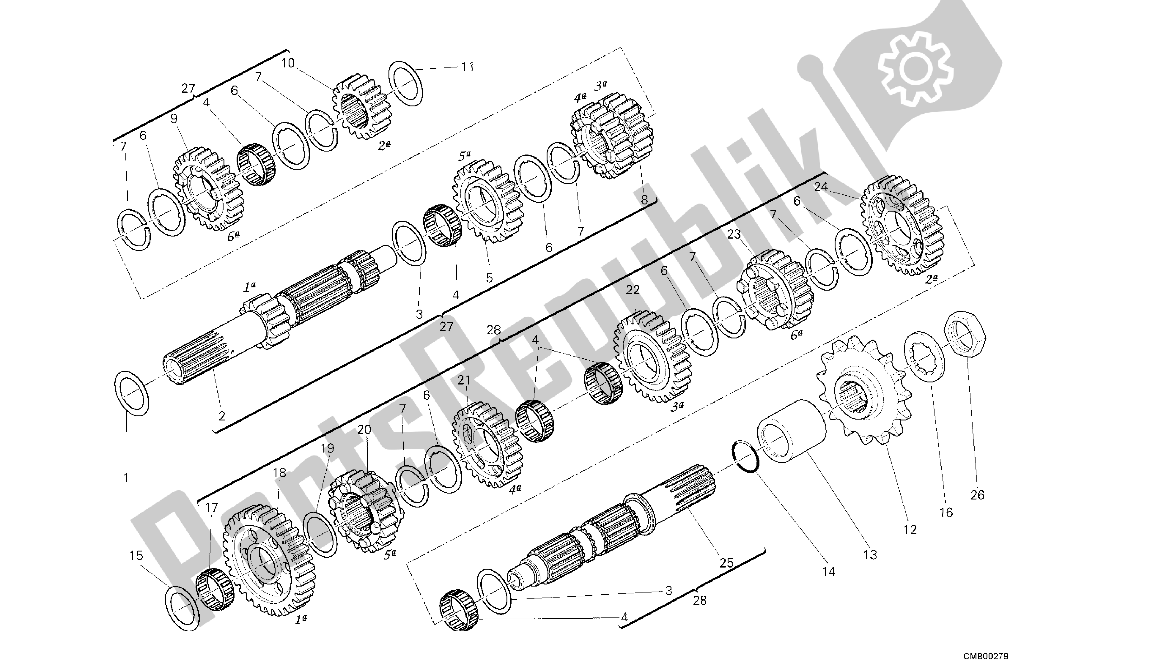 All parts for the Drawing 003 - Gear Box [m Od:dvlc;xst:aus,bra,chn,eur,fra,jap,th Ai] Group Engi Ne of the Ducati Diavel Carbon 1200 2013