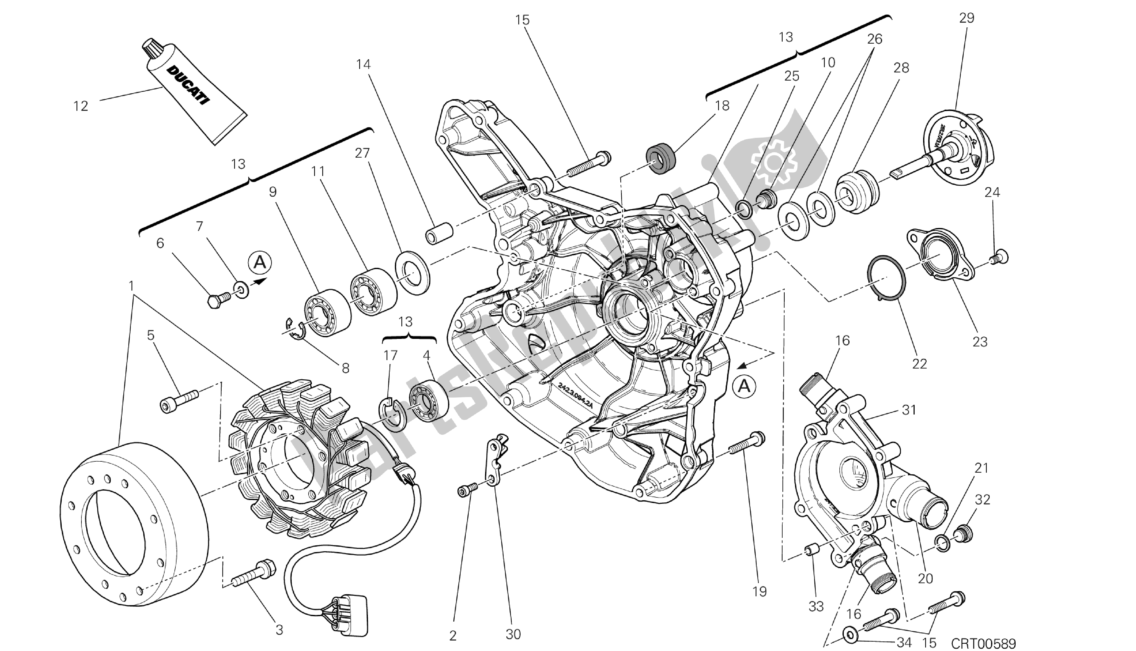 Toutes les pièces pour le Dessin 011 - Couvercle De Pompe à Eau Côté Pompe [m Od: Dvlc; Xst: Aus, Bra, Chn, Eur, Fra, Jap, Th Ai] Group Engi Ne du Ducati Diavel Carbon 1200 2013