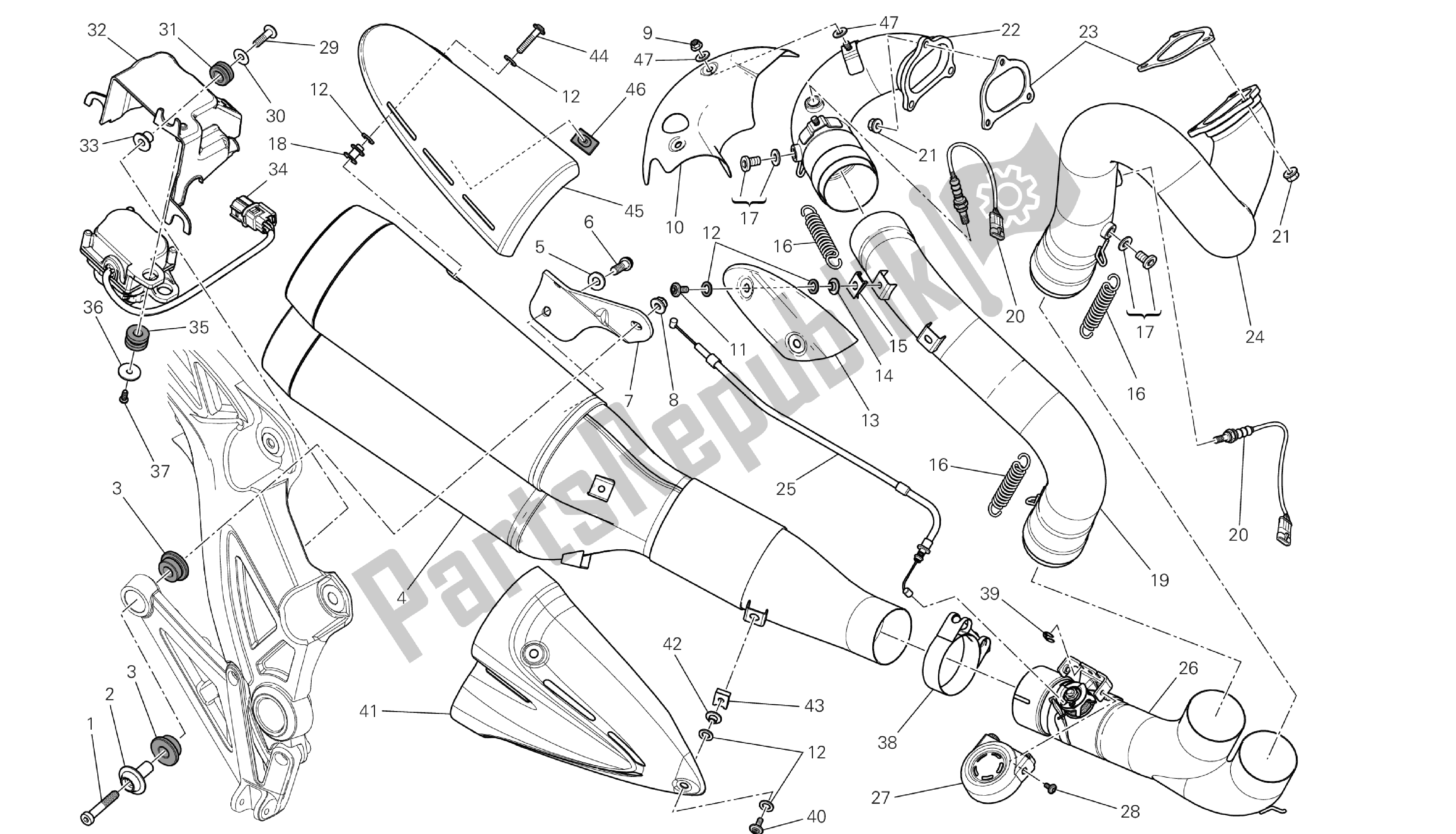 Todas las partes para Dibujo 019 - Sistema De Escape [mod: Dvlc; Xst: Aus, Bra, Chn, Eur, Fra, Thai] Group Fr Ame de Ducati Diavel Carbon 1200 2013