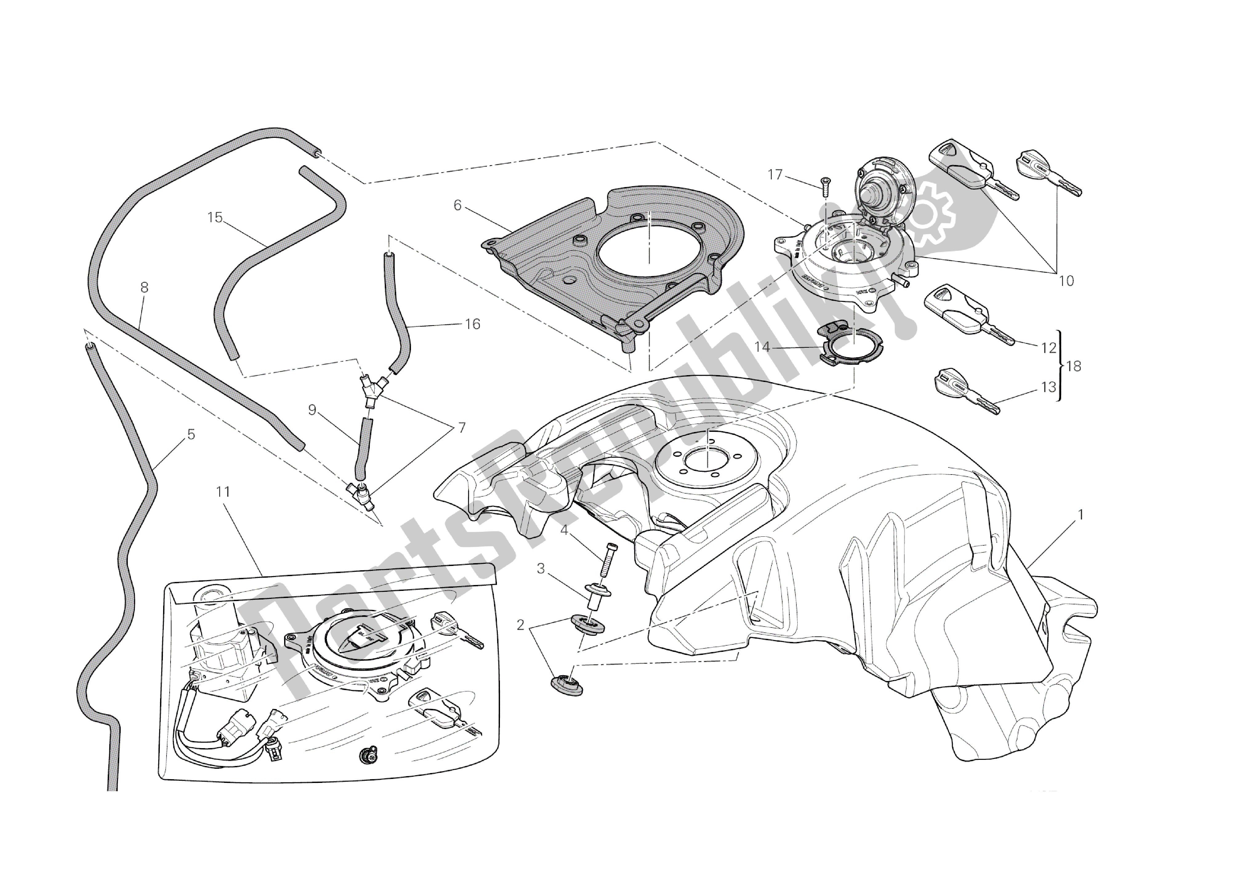 Alle onderdelen voor de Benzinetank van de Ducati Diavel Dark 1200 2013