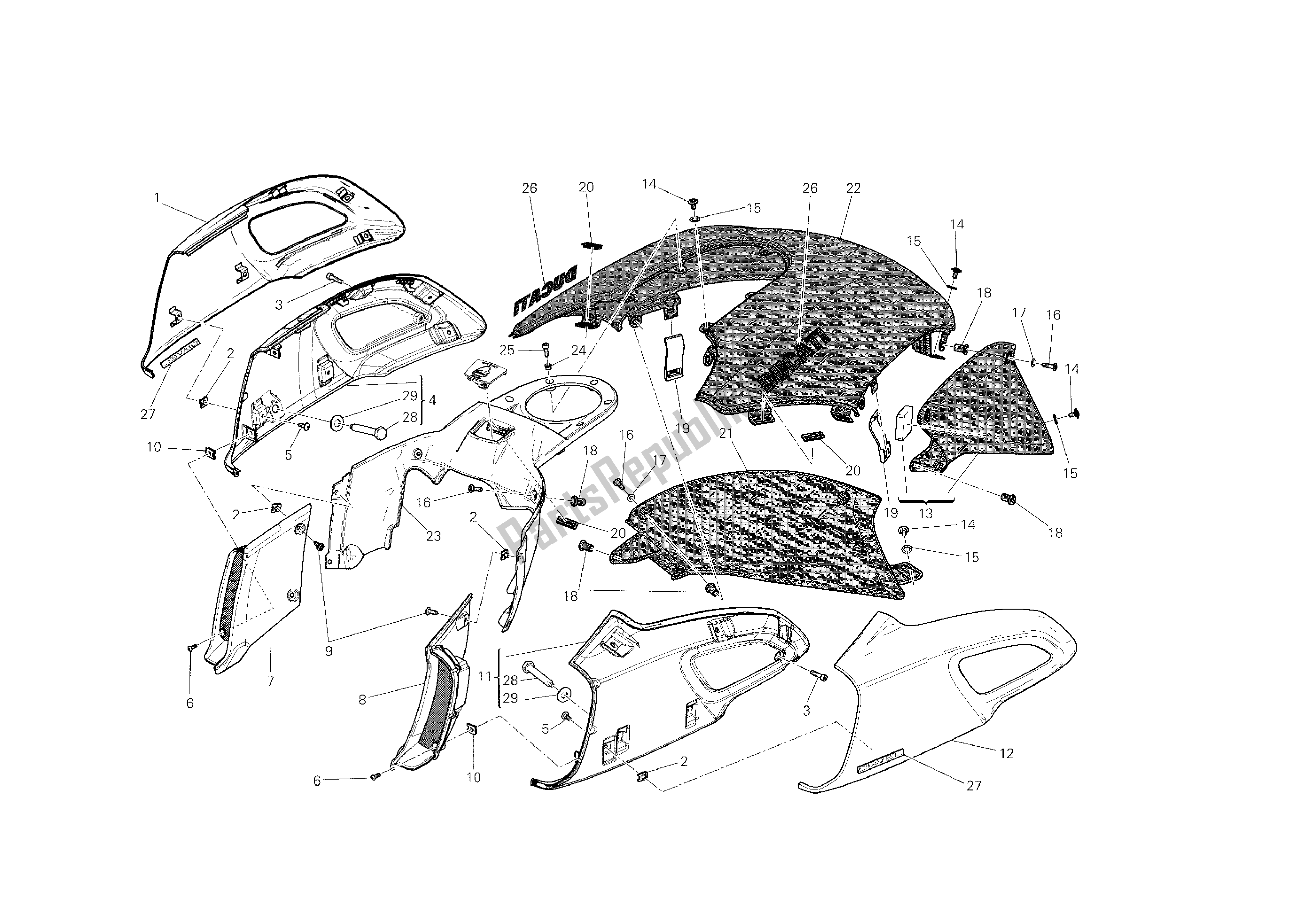 Todas las partes para Cubiertas, Tanque de Ducati Diavel Dark 1200 2013