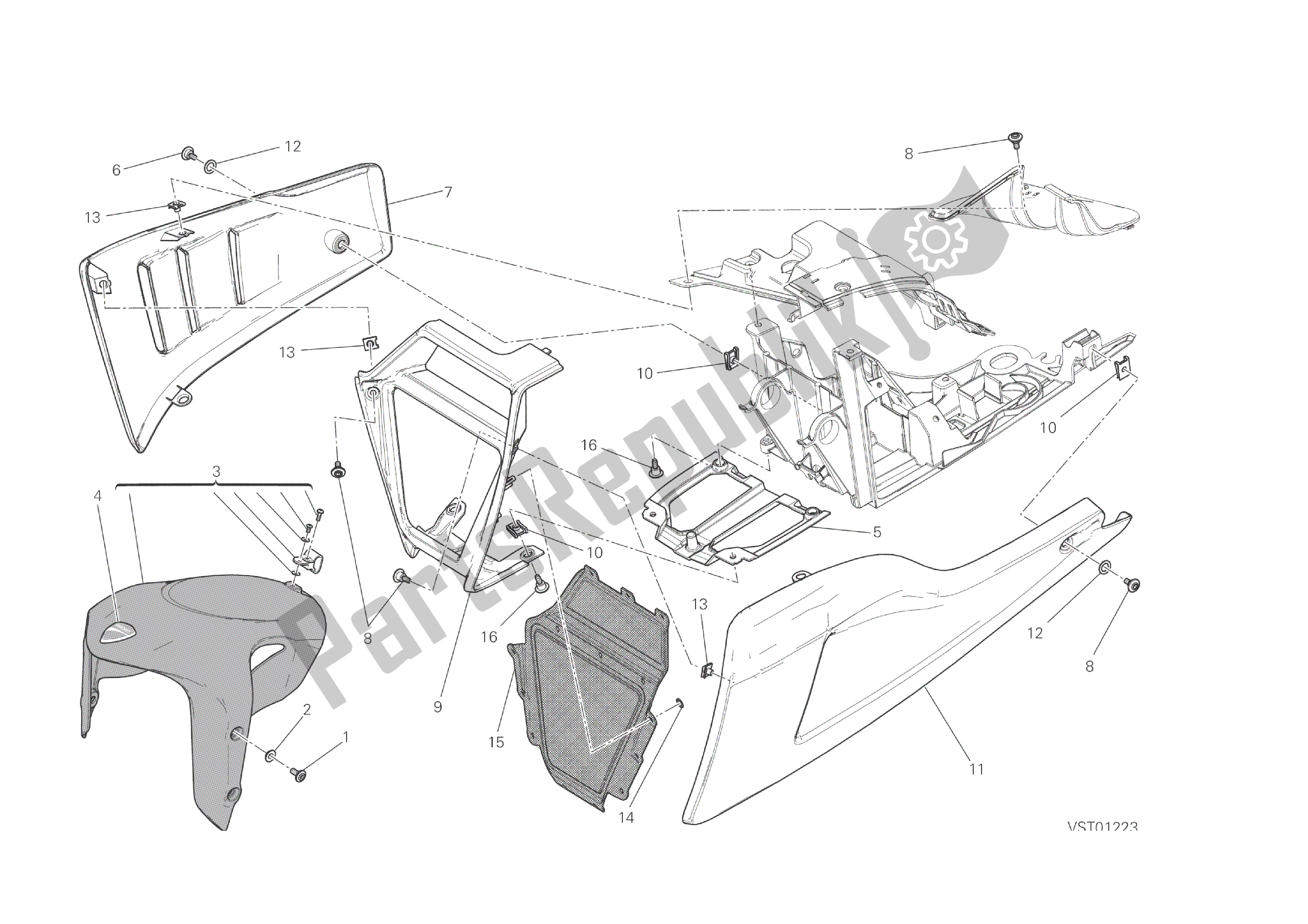 Alle onderdelen voor de Voorspatbord van de Ducati Diavel Dark 1200 2013