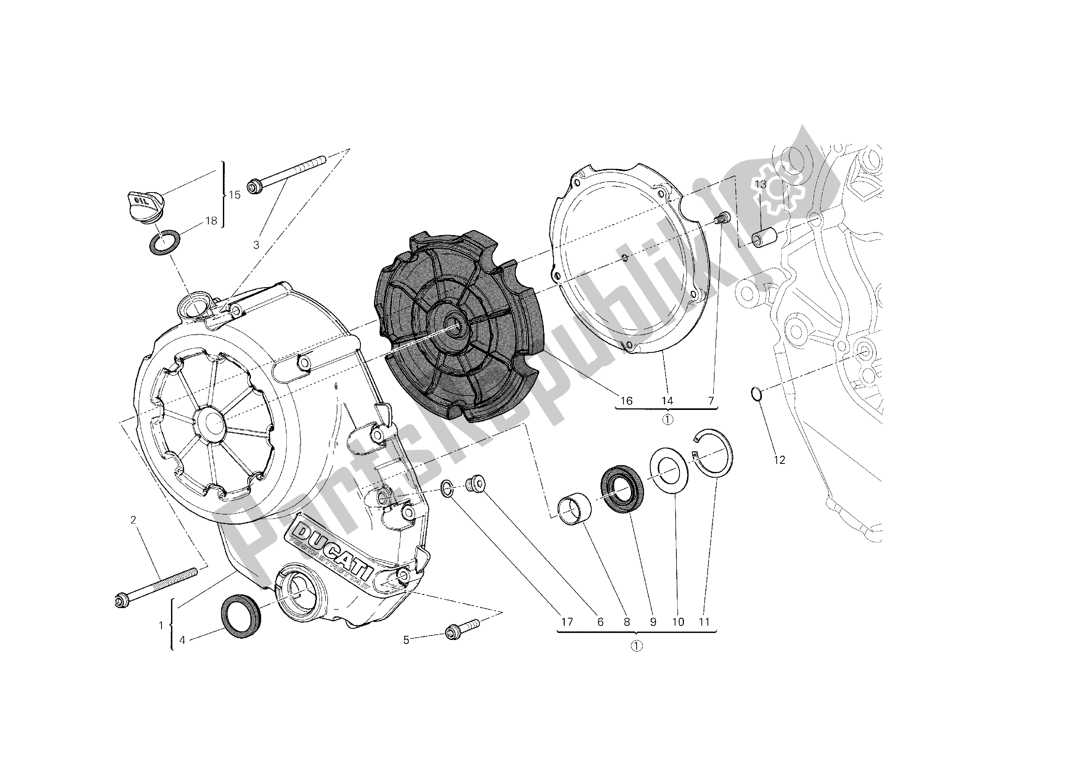 Alle onderdelen voor de Koppelingsdeksel van de Ducati Diavel Dark 1200 2013