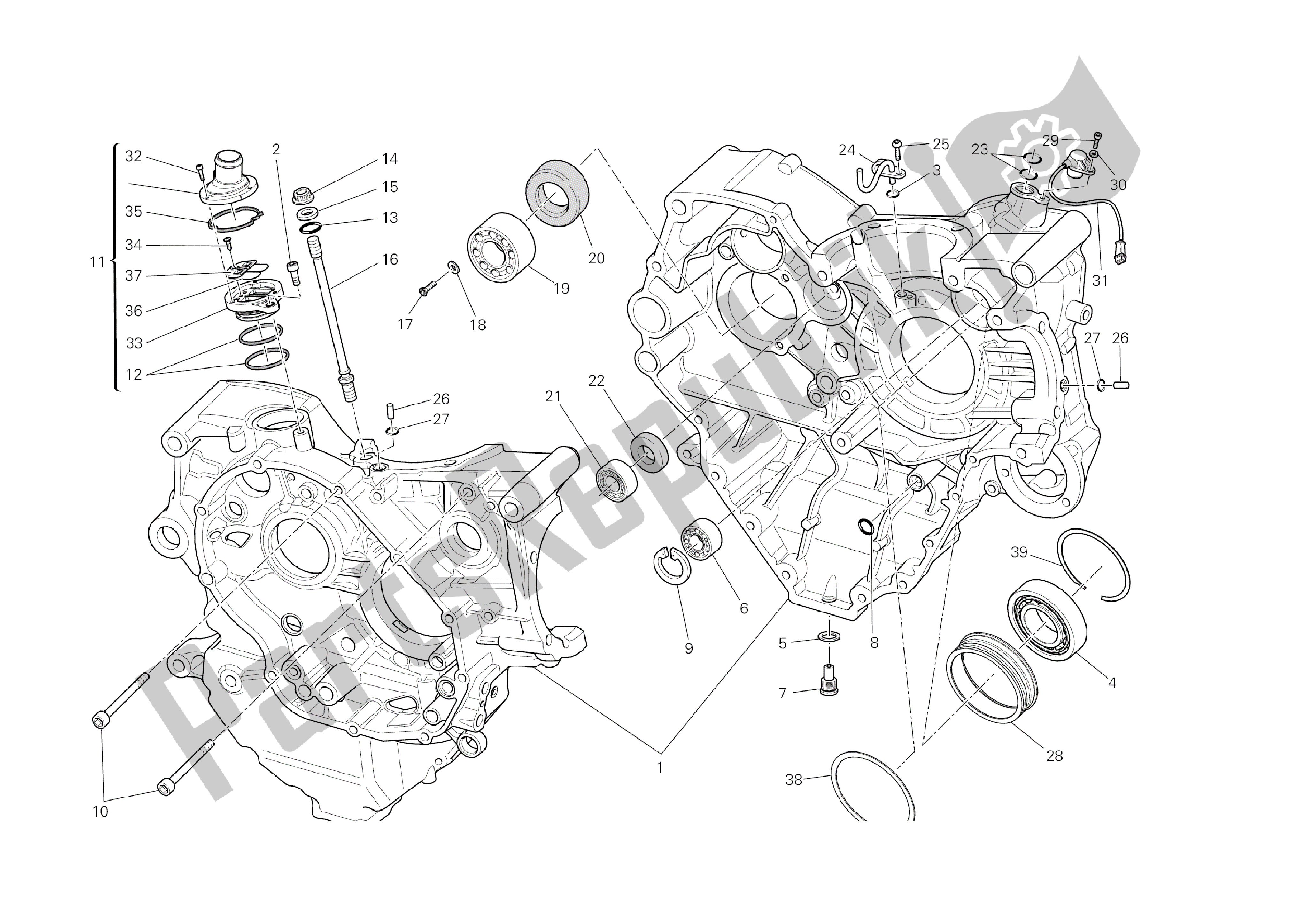 All parts for the Half-crankcases Pair of the Ducati Diavel Dark 1200 2013