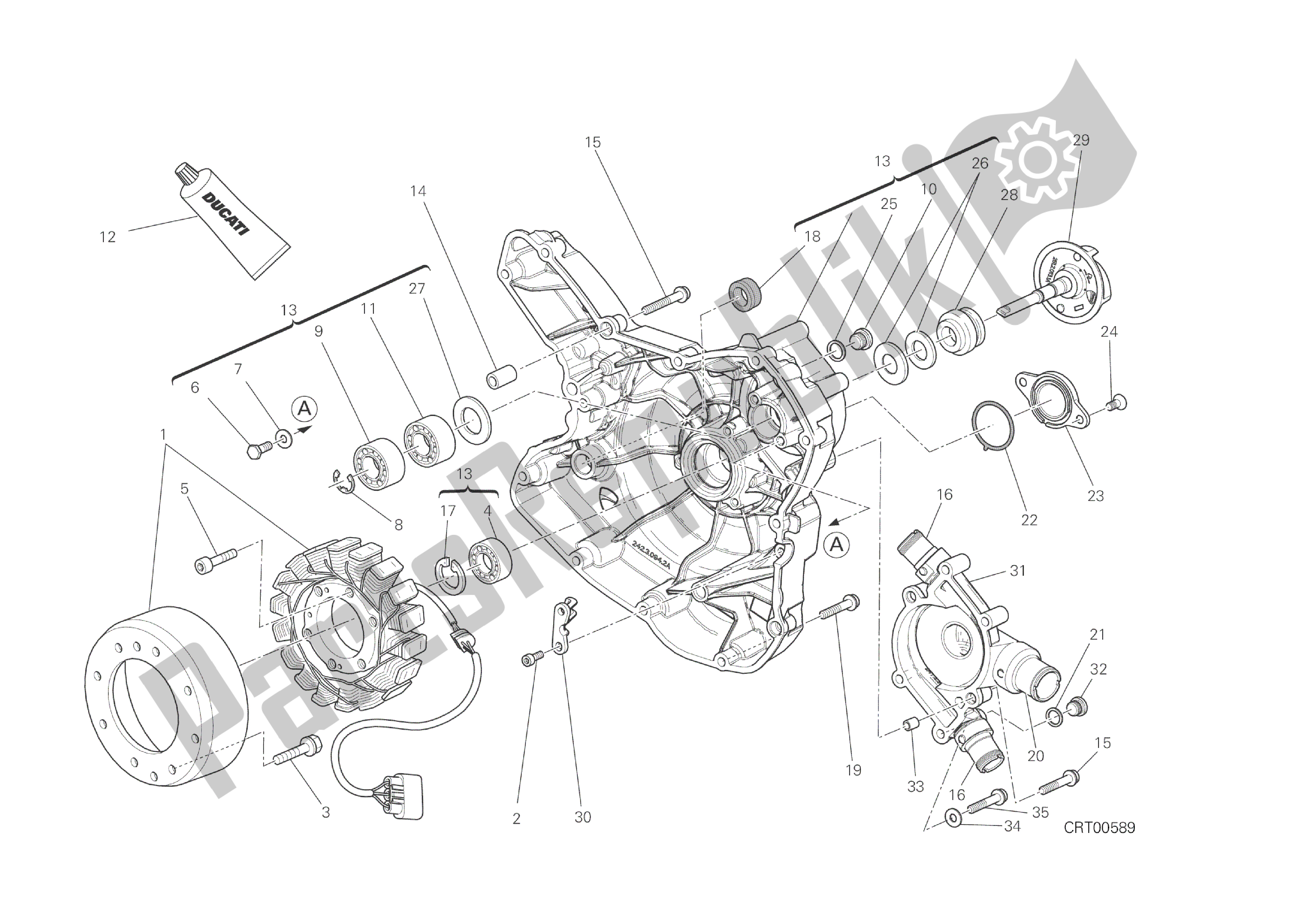 Alle onderdelen voor de Waterpomp-altr-zijde Crnkcse Deksel van de Ducati Diavel Dark 1200 2013