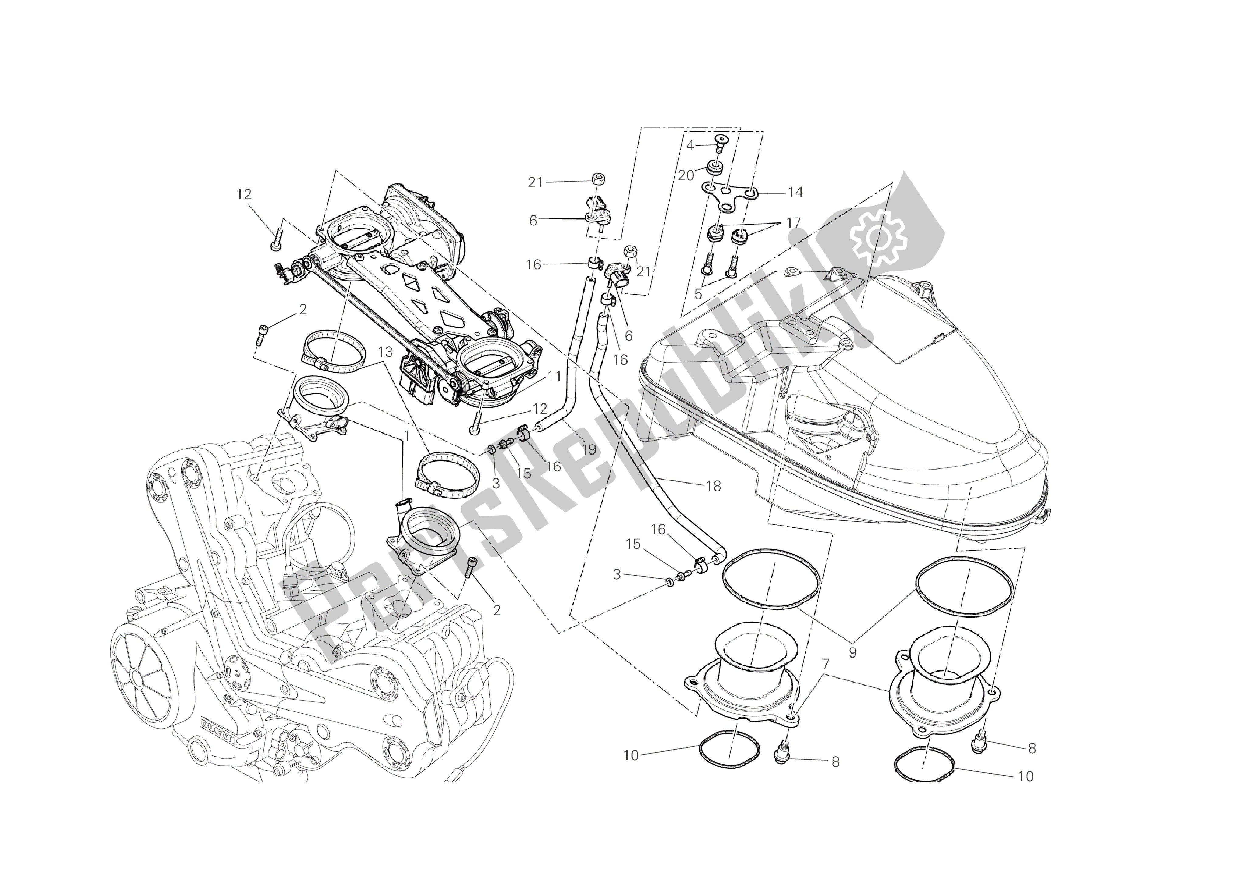 Alle onderdelen voor de Gasklephuis van de Ducati Diavel Dark 1200 2013