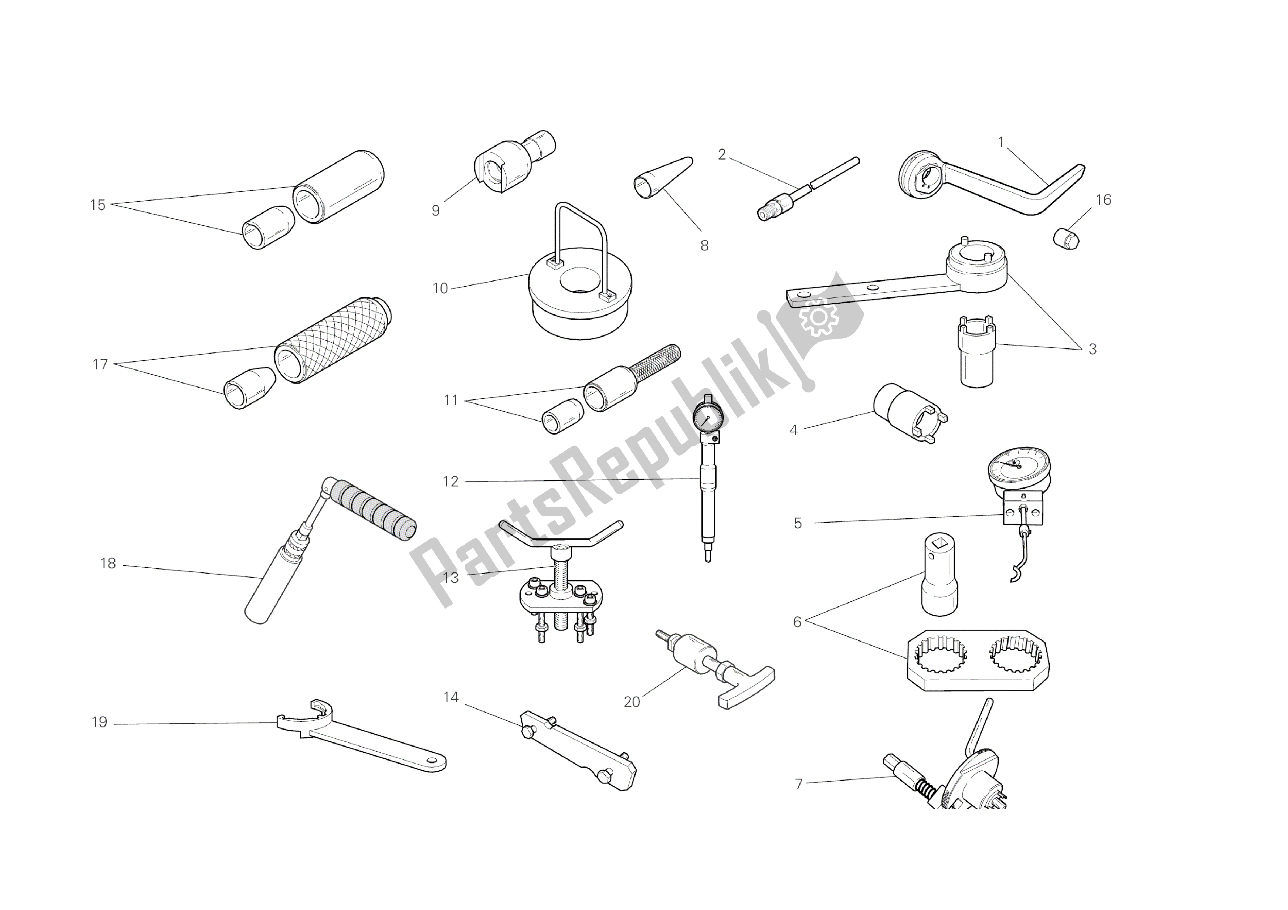 Alle onderdelen voor de Werkplaats Service Tools van de Ducati Diavel Dark 1200 2013