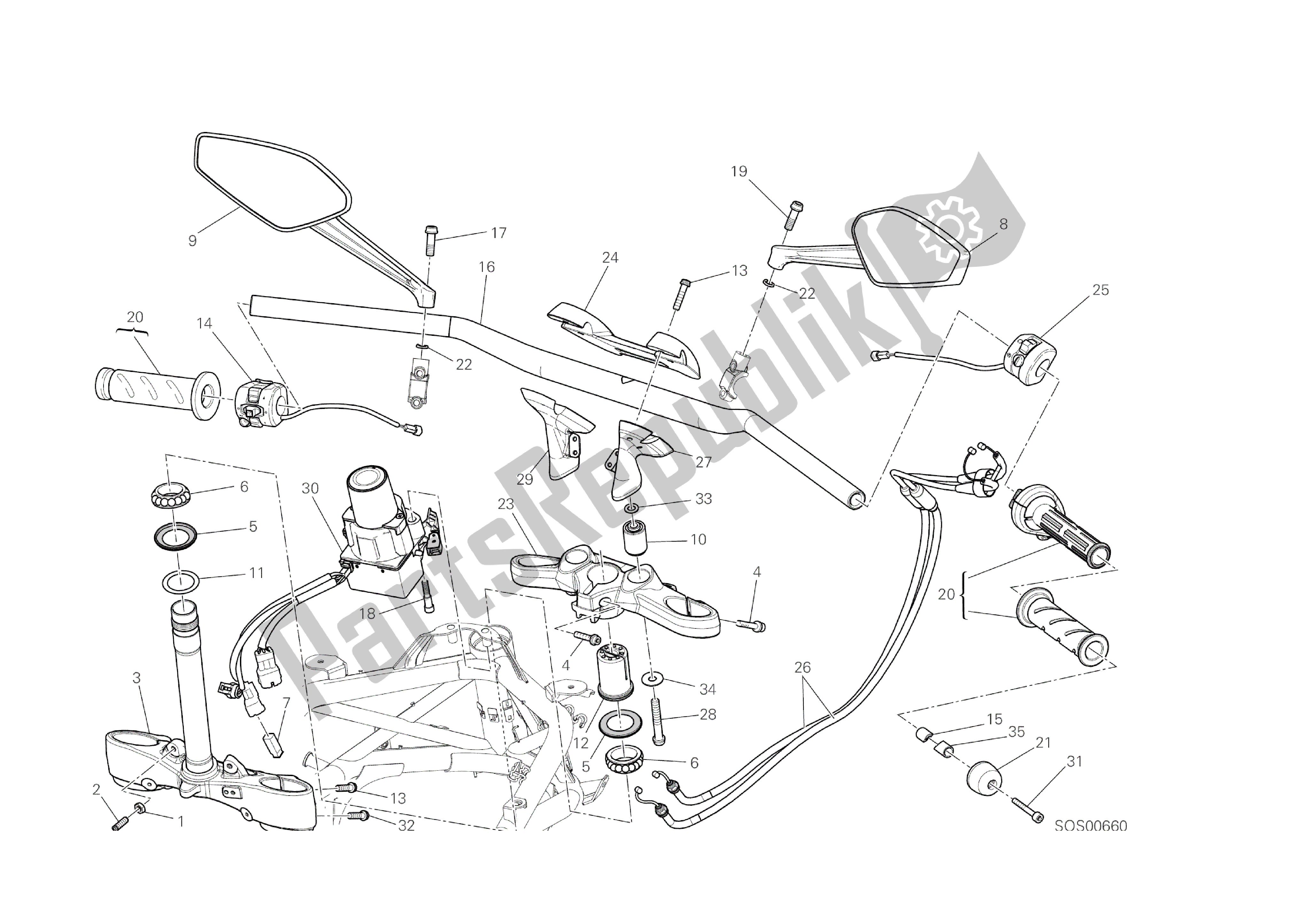 Alle onderdelen voor de Stuur van de Ducati Diavel Dark 1200 2013