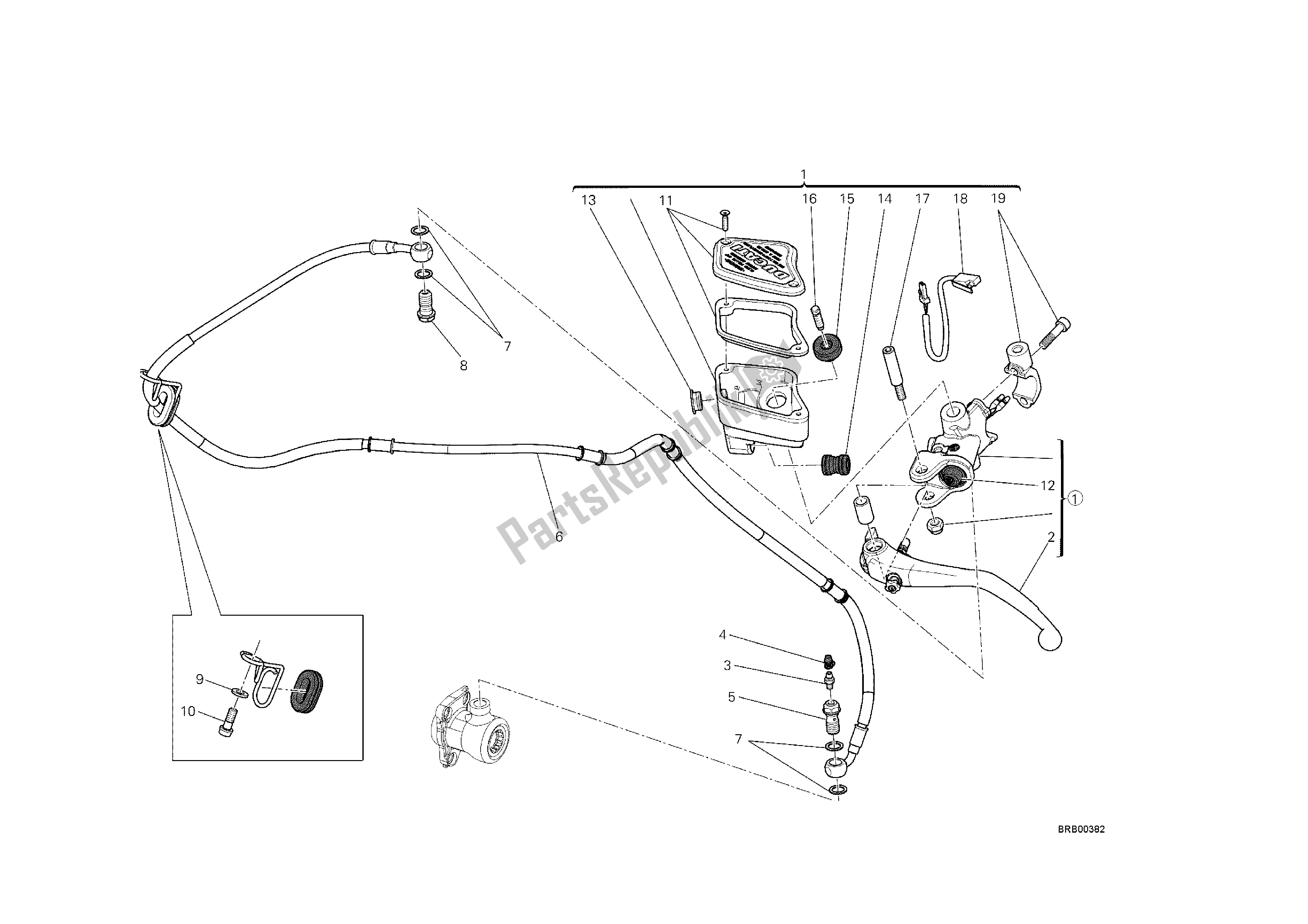 Alle onderdelen voor de Koppeling Hoofdremcilinder van de Ducati Diavel Dark 1200 2013