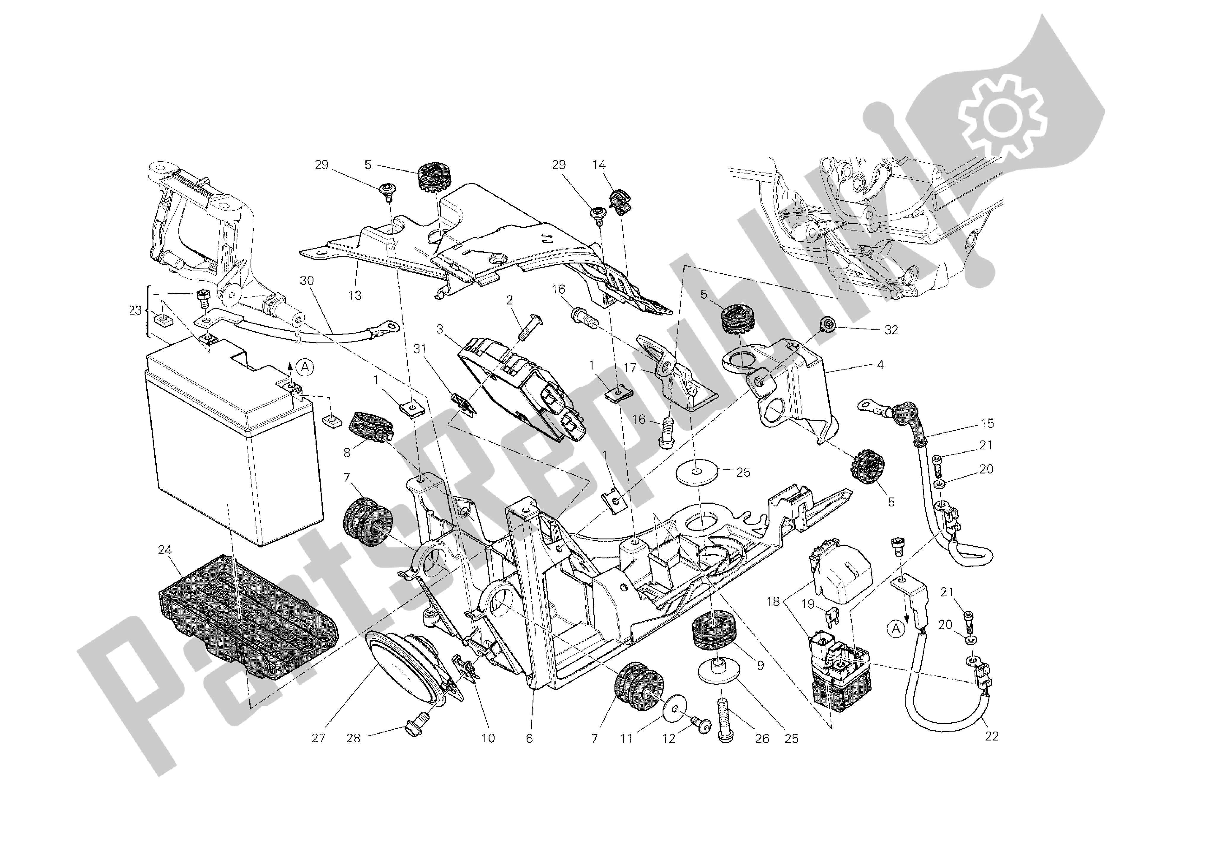 Alle onderdelen voor de Batterijhouder van de Ducati Diavel Dark 1200 2013