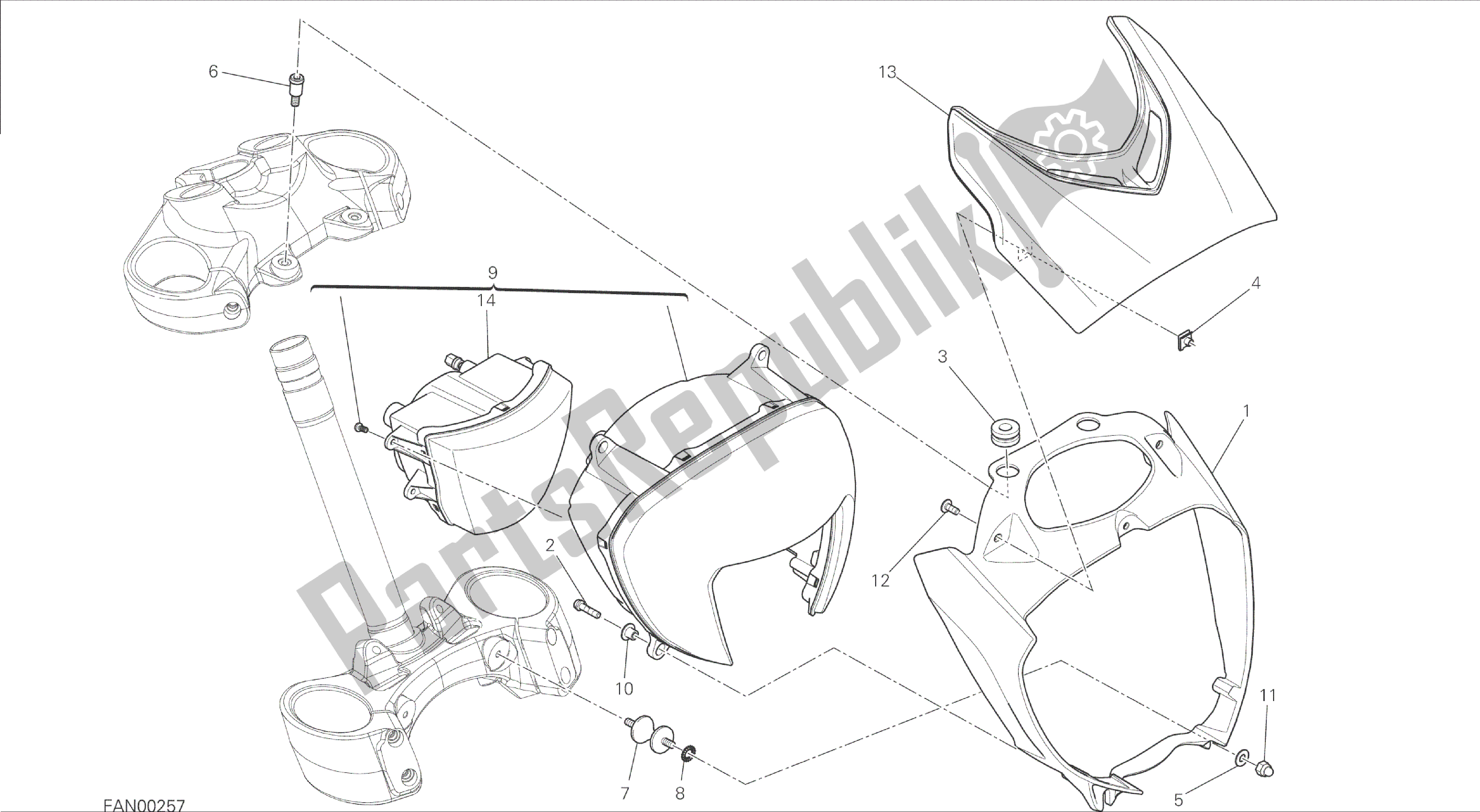 Todas las partes para Dibujo 020 - Faro [mod: Dvl] Grupo Eléctrico de Ducati Diavel 1200 2015