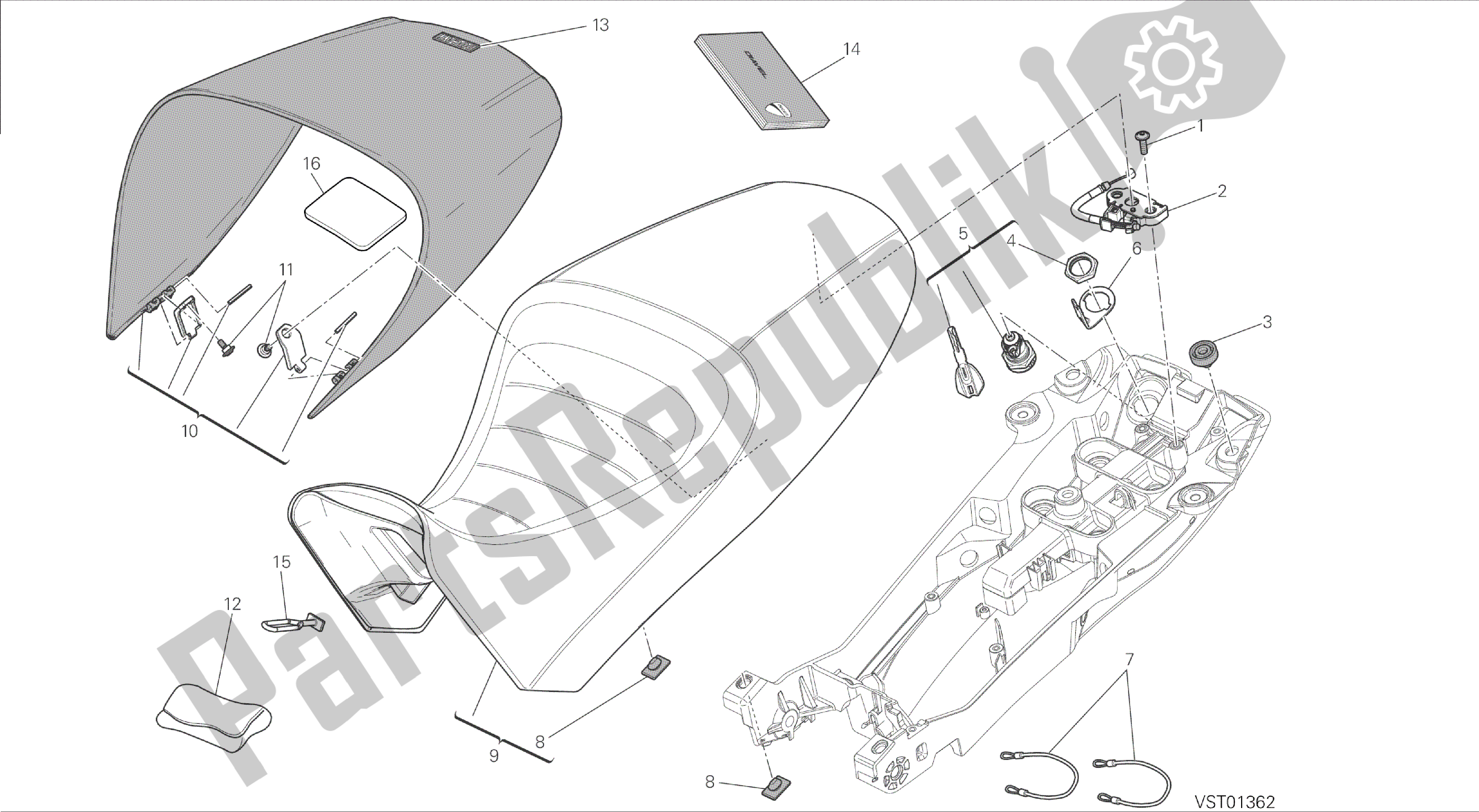 Alle onderdelen voor de Tekening 033 - Stoel [mod: Dvl] Groepsframe van de Ducati Diavel 1200 2015
