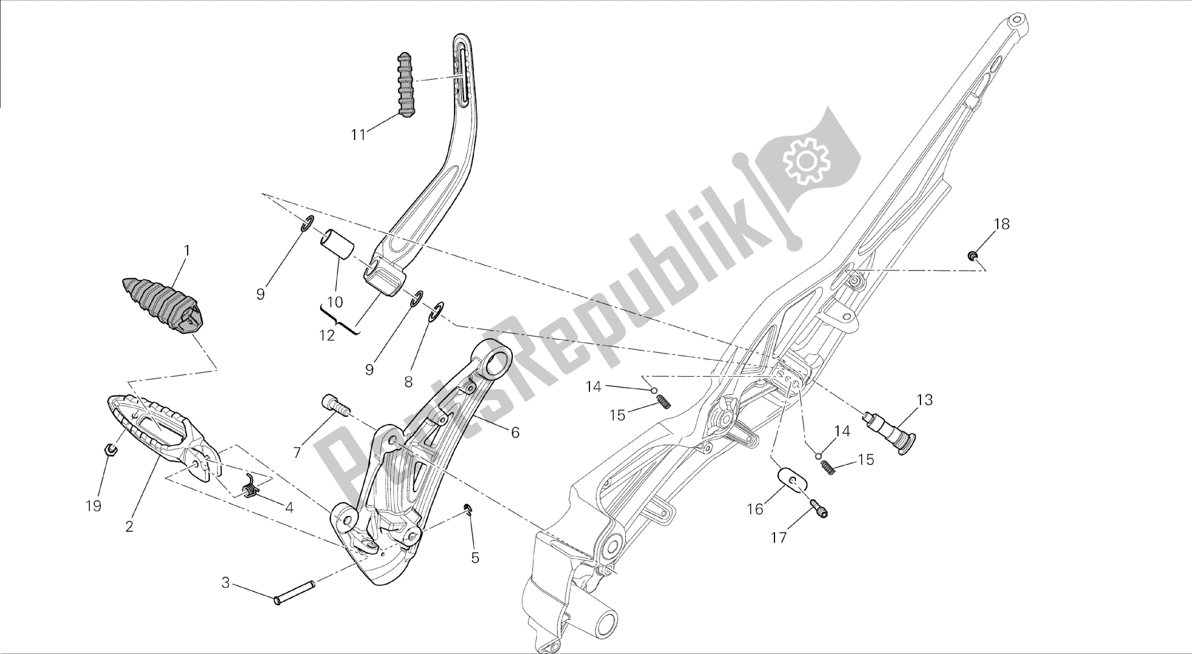 Alle onderdelen voor de Tekening 22b - Voetsteunen, Rechts [mod: Dvl] Groepsframe van de Ducati Diavel 1200 2015