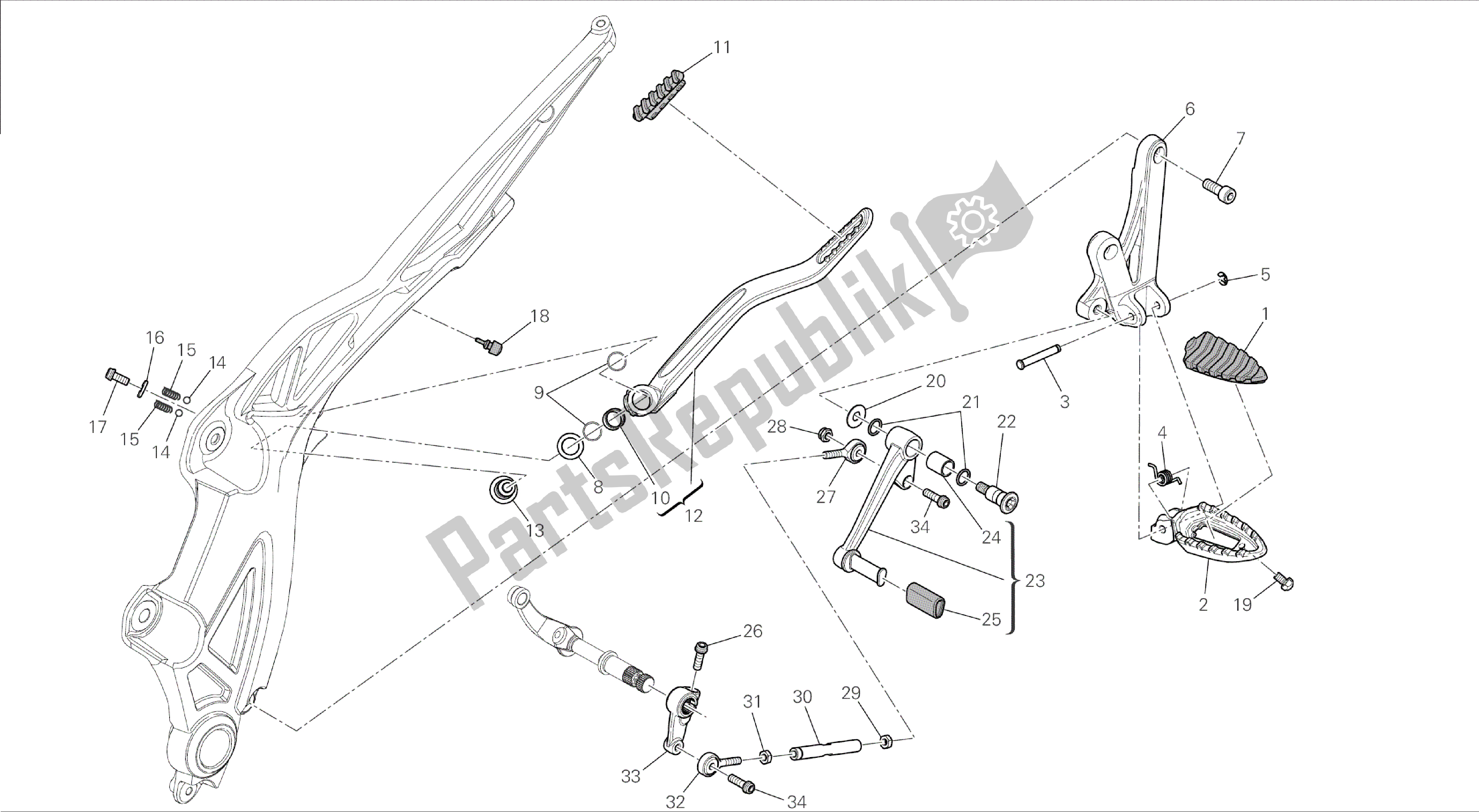 Todas las partes para Dibujo 22c - Reposapiés, Marco De Grupo Izquierdo [mod: Dvl] de Ducati Diavel 1200 2015