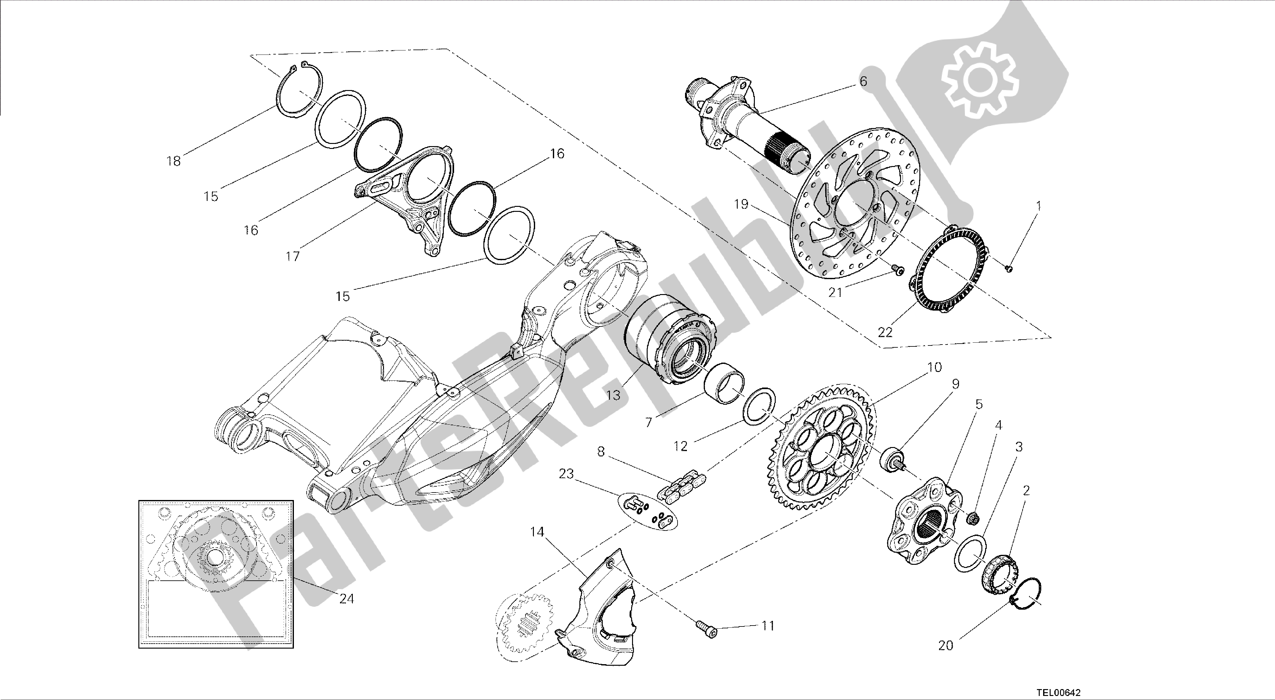 Alle onderdelen voor de Tekening 26a - Naaf, Achterwiel [mod: Dvl] Groepsframe van de Ducati Diavel 1200 2015