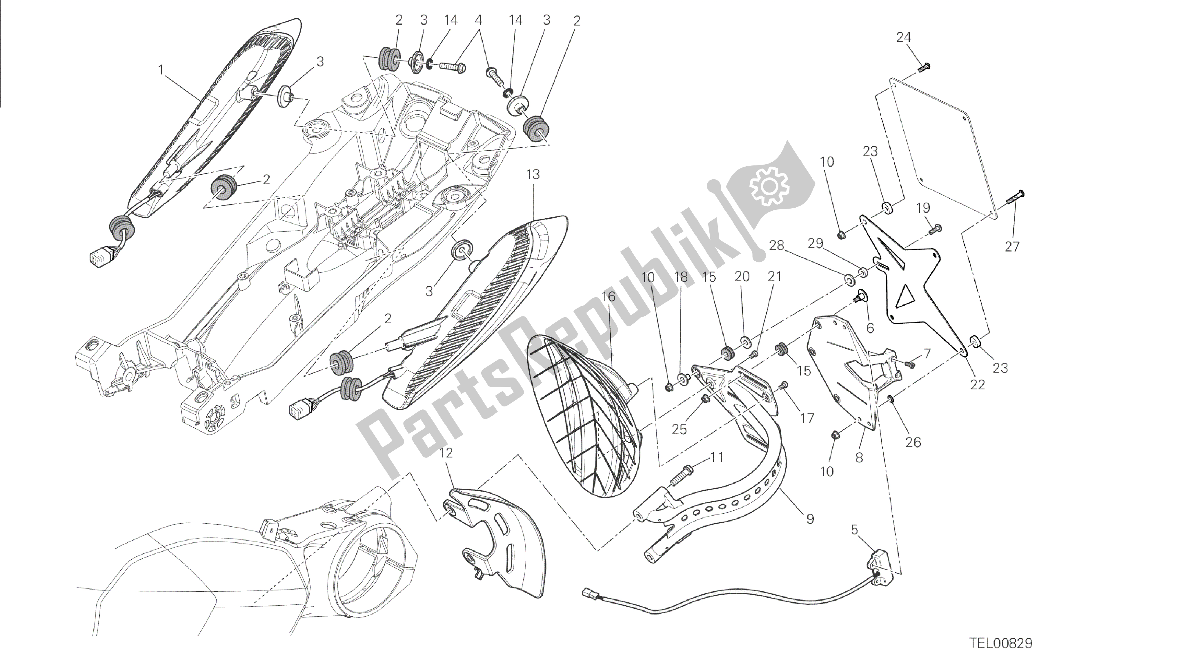 Todas las partes para Dibujo 27a - Soporte De Matrícula - Luz Trasera [mod: Dvl; Xst: Eur, Fra, Jap] Grupo Eléctrico de Ducati Diavel 1200 2015