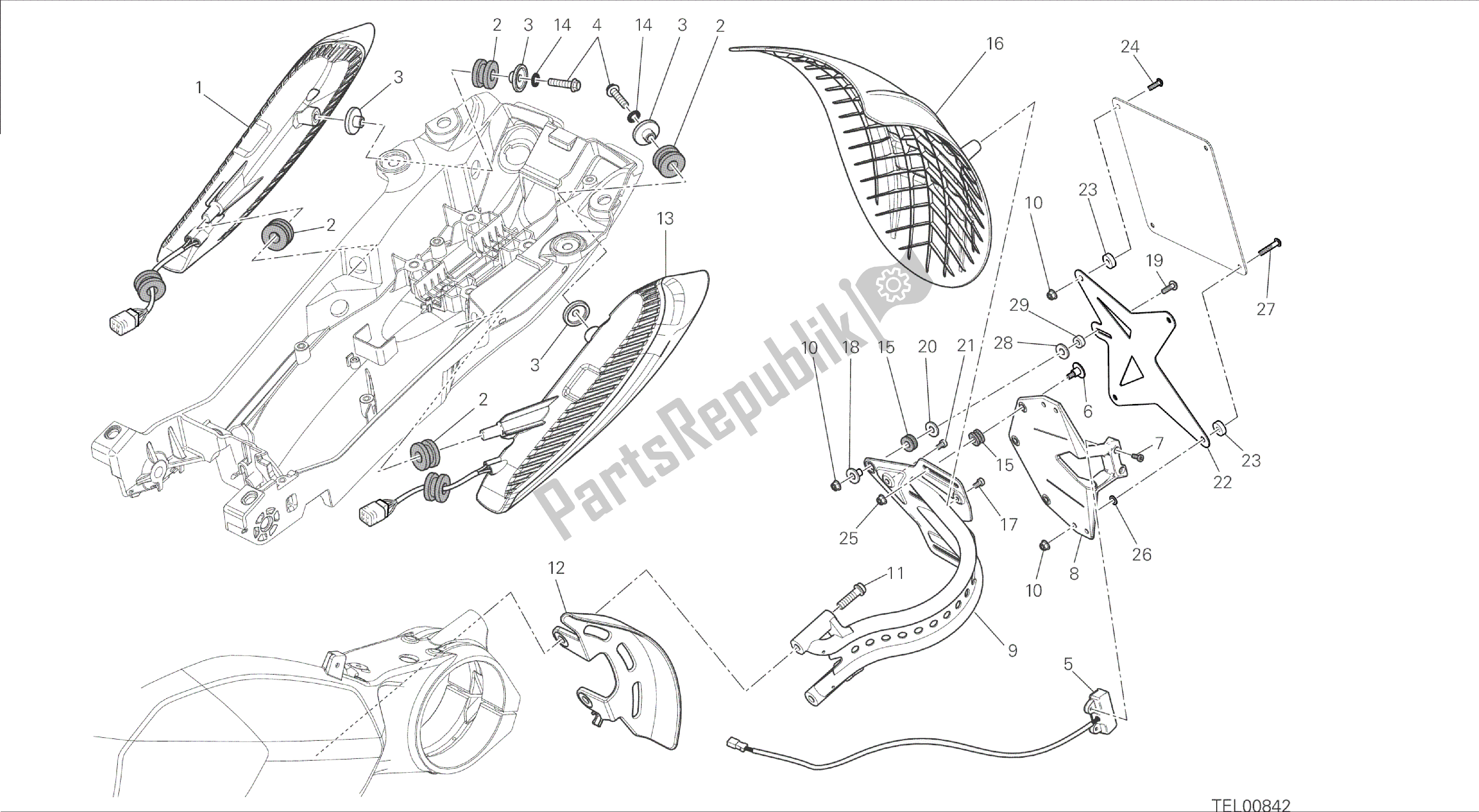 Todas las partes para Dibujo 27a - Soporte De Matrícula - Luz Trasera [mod: Dvl; Xst: Aus] Grupo Eléctrico de Ducati Diavel 1200 2015