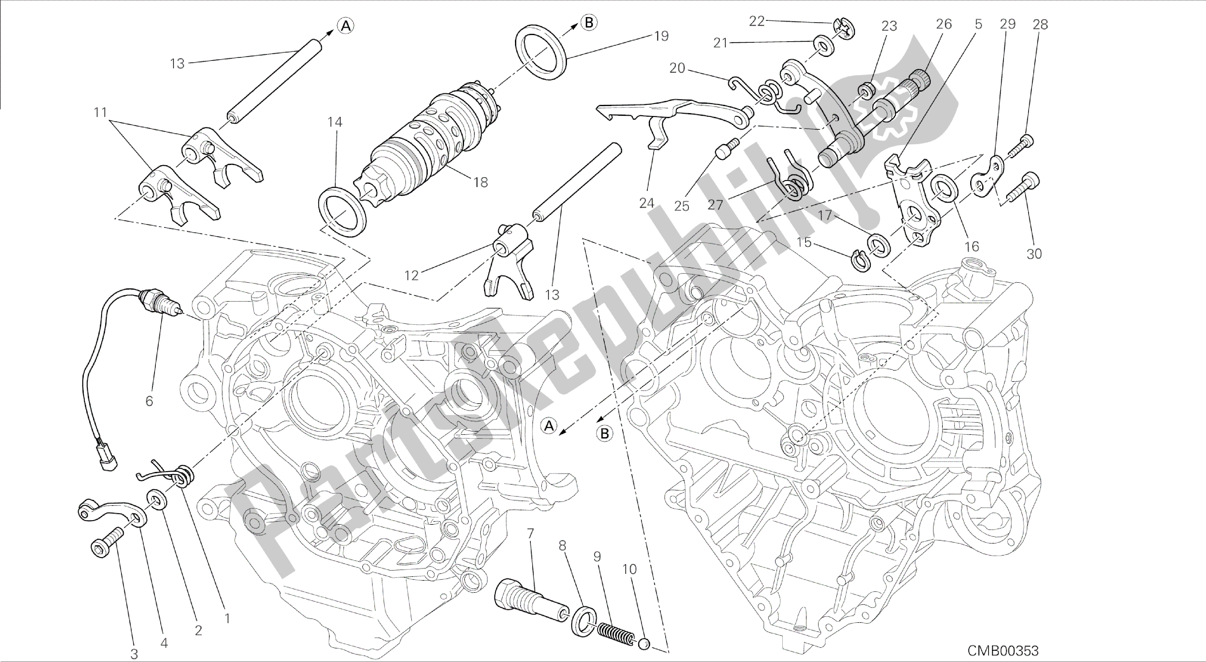 Todas las partes para Dibujo 002 - Motor De Grupo De Control De Cambio De Marcha [mod: Dvl] de Ducati Diavel 1200 2015
