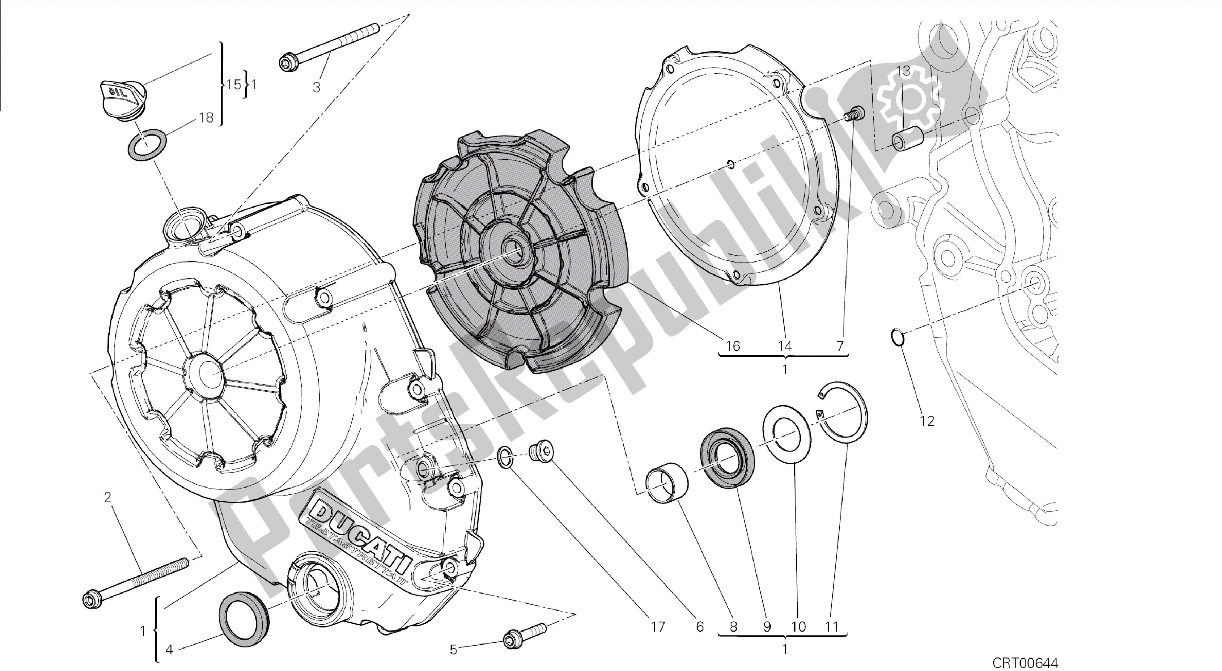 Alle onderdelen voor de Tekening 005 - Koppelingsdeksel [mod: Dvl] Groepsmotor van de Ducati Diavel 1200 2015