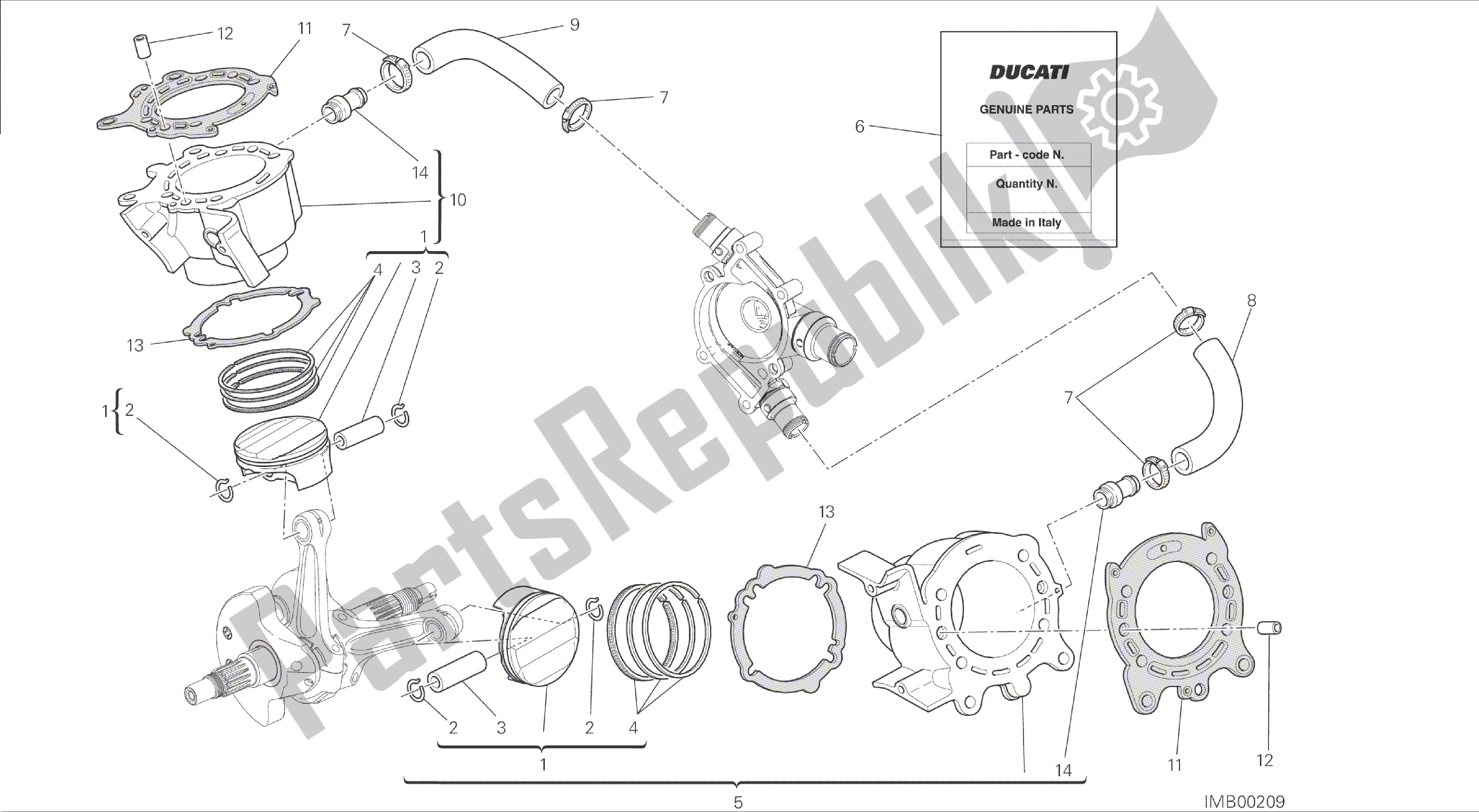 Todas las partes para Dibujo 007 - Cilindros - Pistones [mod: Dvl] Motor De Grupo de Ducati Diavel 1200 2015
