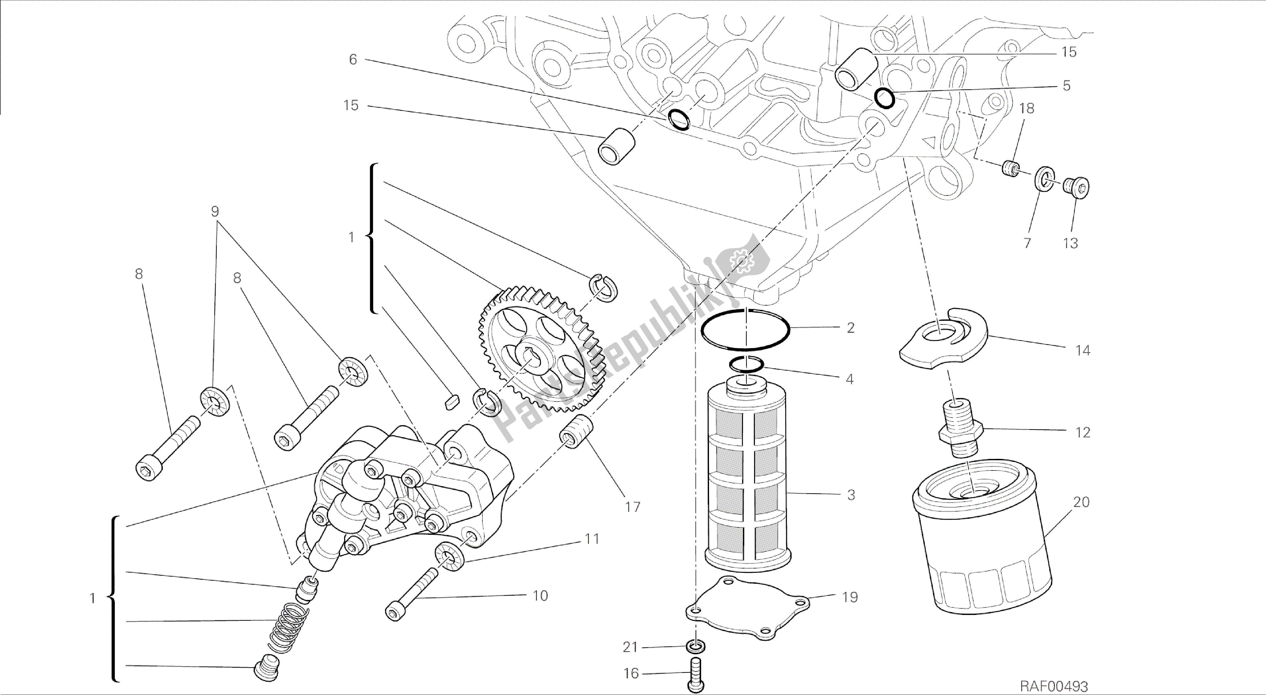 Tutte le parti per il Disegno 009 - Motore Gruppo Filtri E Pompa Olio [mod: Dvl] del Ducati Diavel 1200 2015