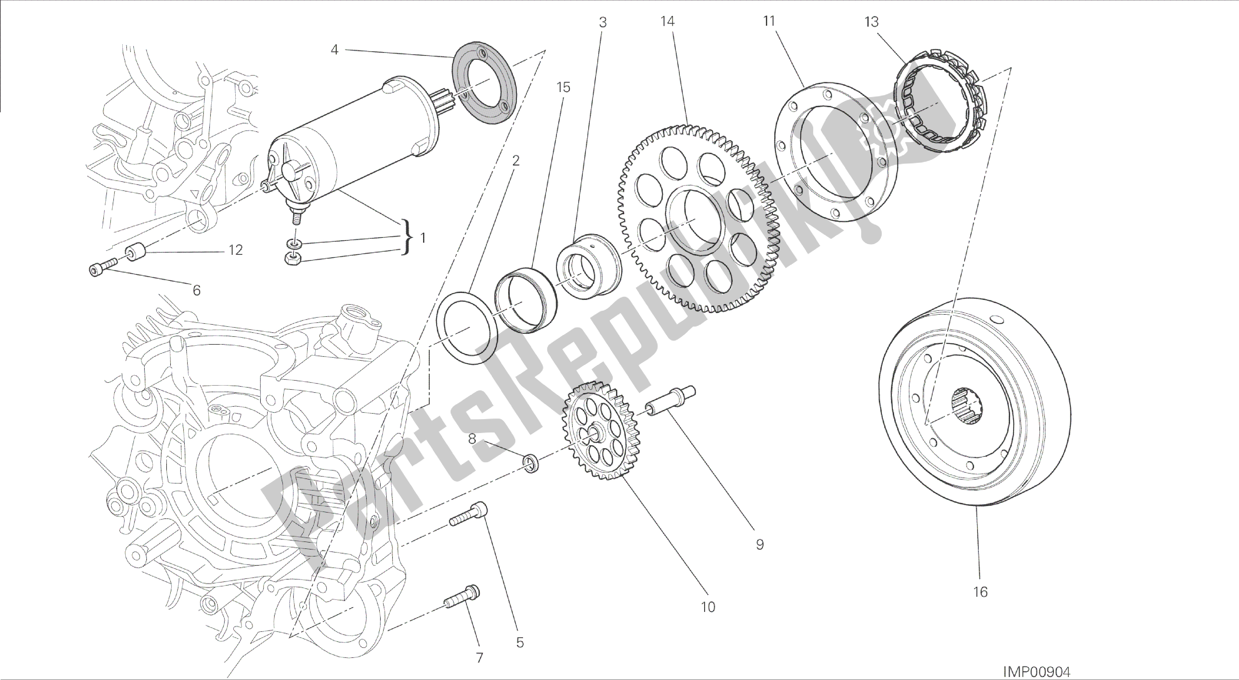 Todas las partes para Dibujo 012 - Motor De Grupo De Arranque Eléctrico Y Encendido [mod: Dvl] de Ducati Diavel 1200 2015