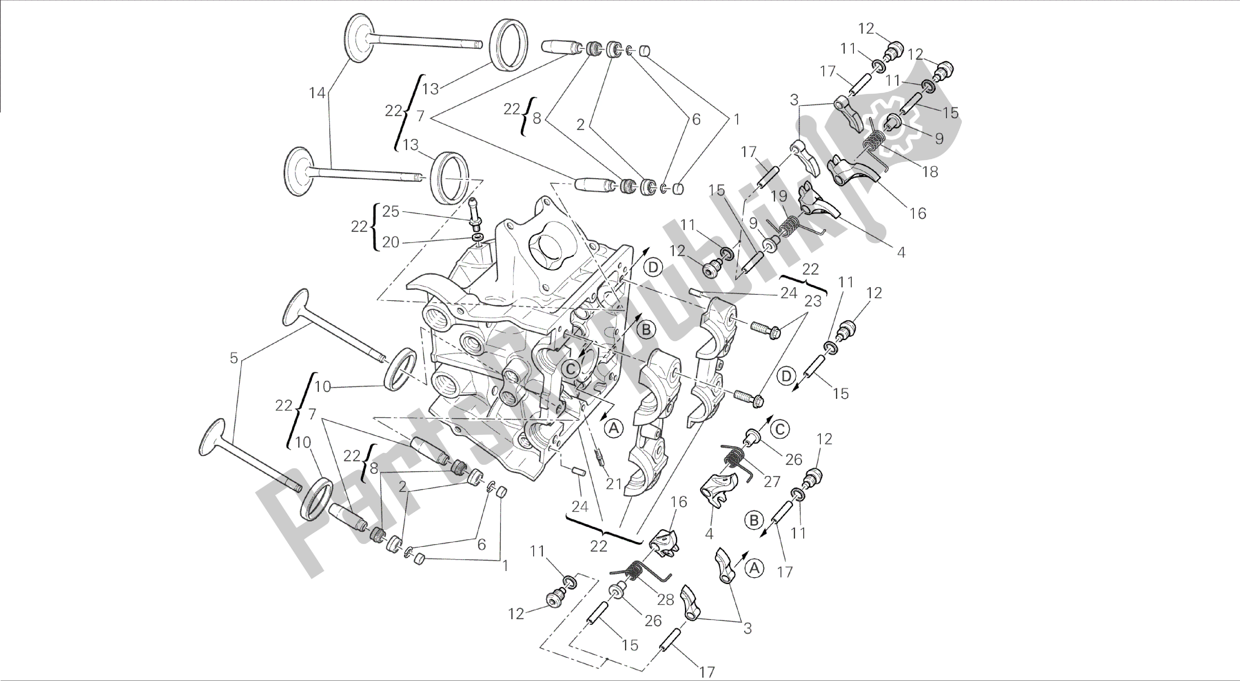 Todas las partes para Dibujo 015 - Motor De Grupo De Culata Horizontal [mod: Dvl] de Ducati Diavel 1200 2015