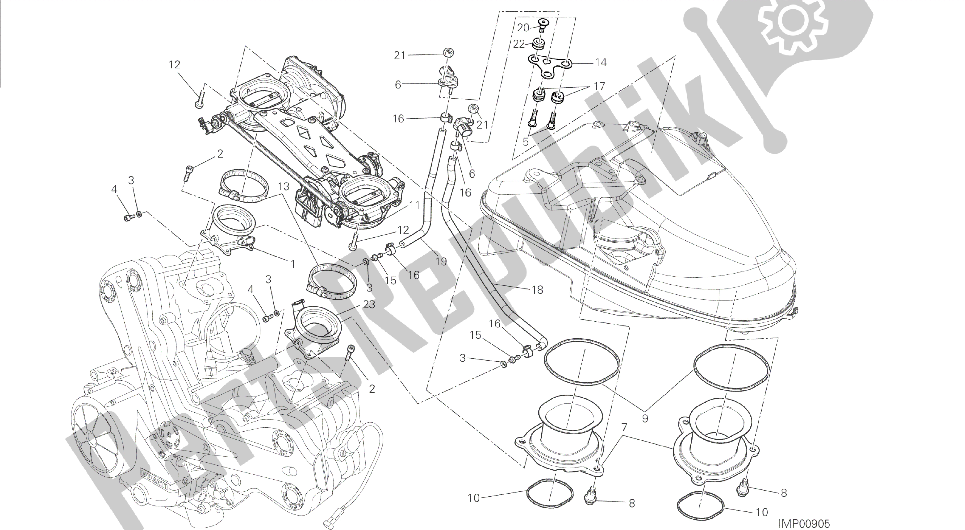 Alle onderdelen voor de Tekening 017 - Gasklephuis [mod: Dvl; Xst: Aus, Eur, Fra, Jap] Groepsmotor van de Ducati Diavel 1200 2015
