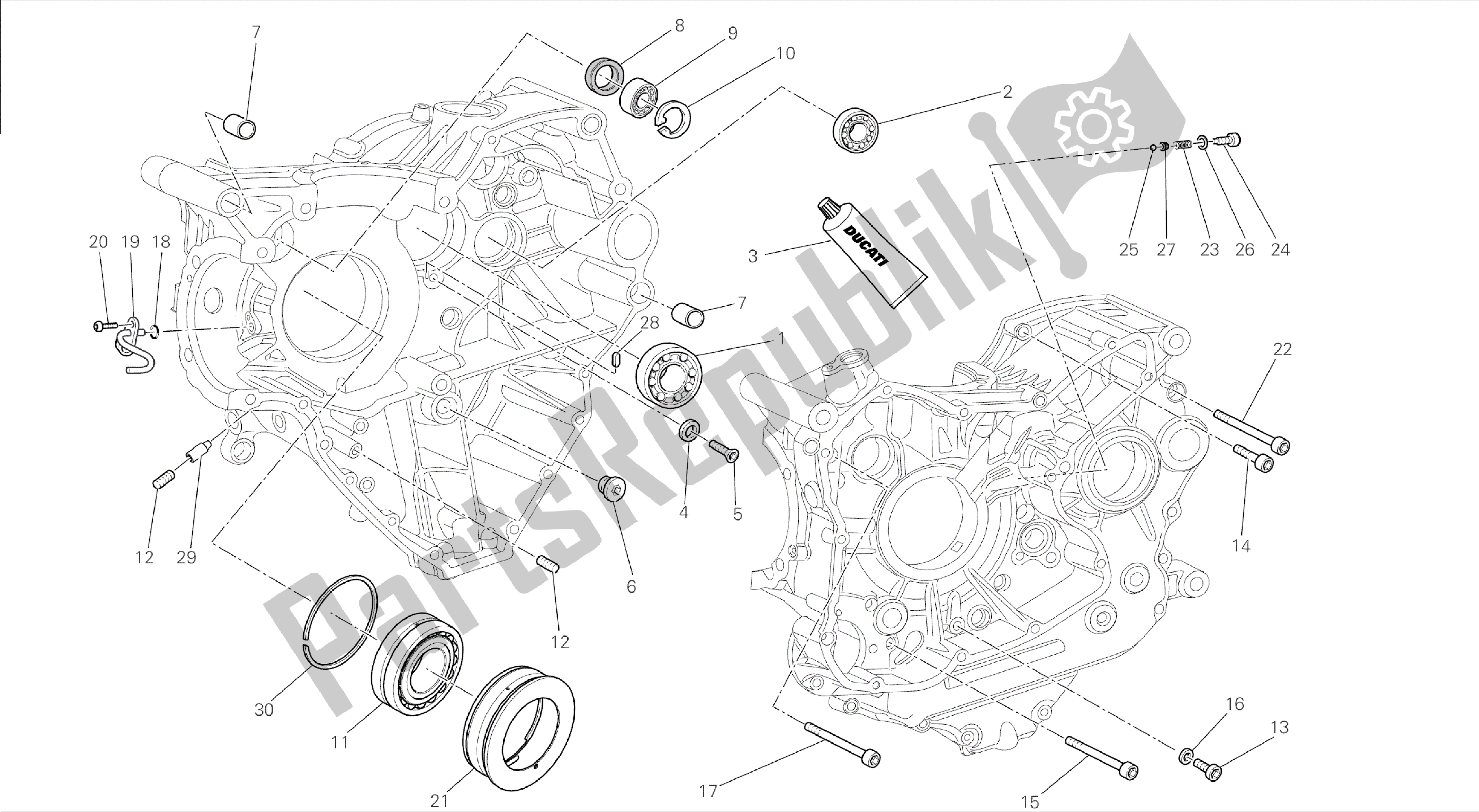 Alle onderdelen voor de Tekening 10a - Carterlagers [mod: Dvl] Groepsmotor van de Ducati Diavel 1200 2015